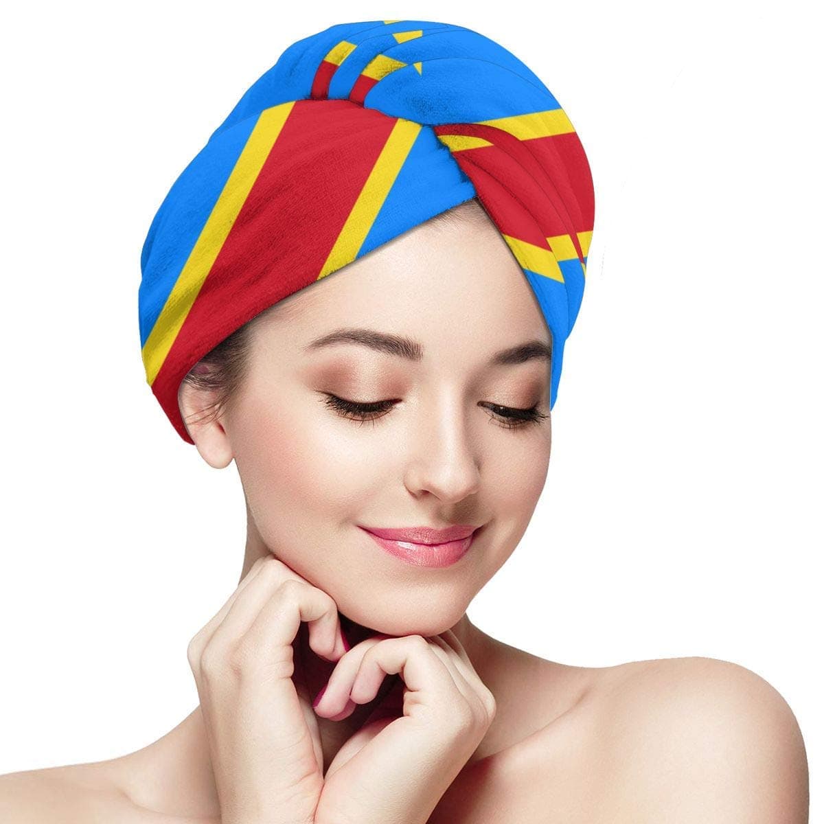 Congo Flag Hair Towels Wrap Fashion Buttons Dry Hair Hat Wrapped Bath Cap Absorbent Cap Fits Most Hair Types