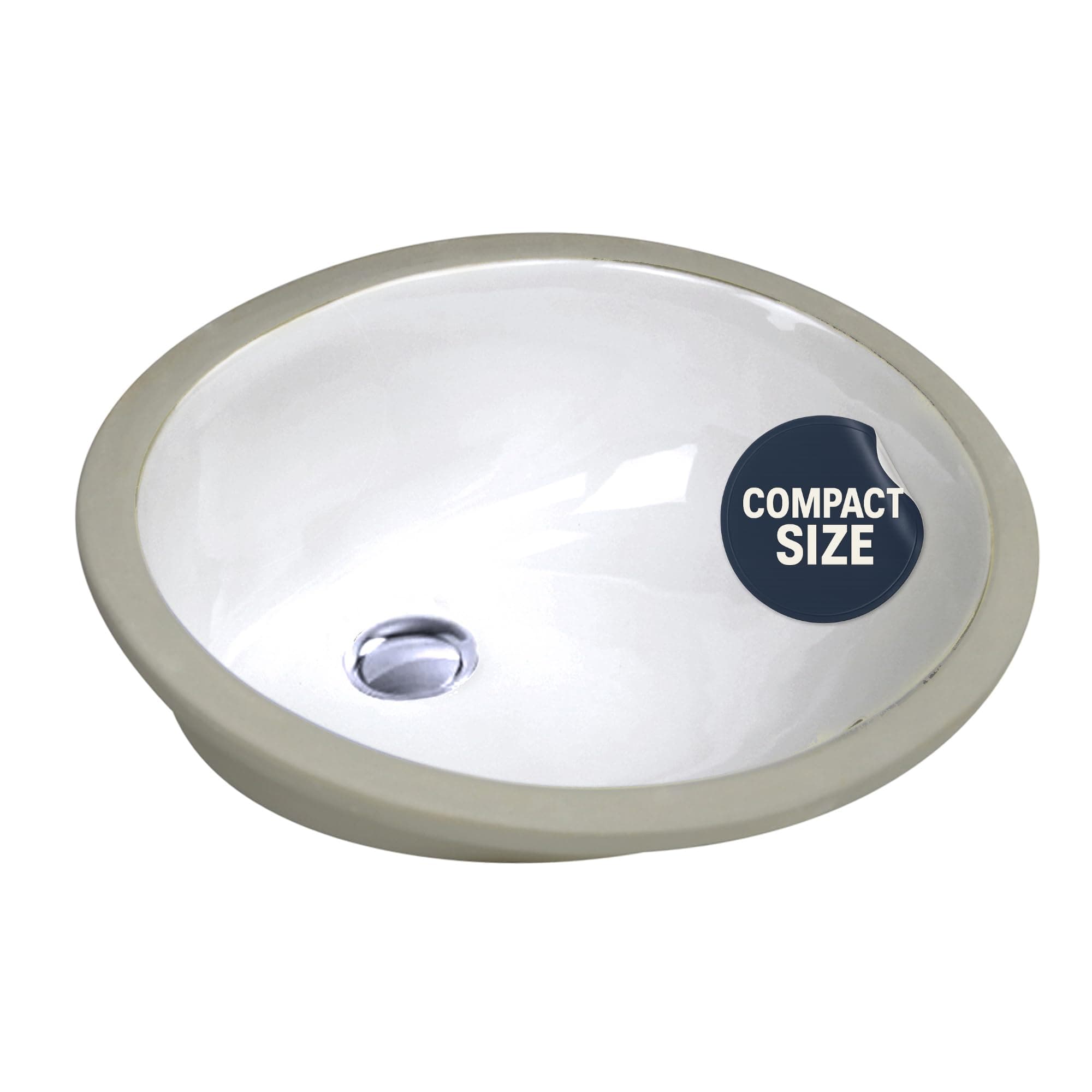 Nantucket Sinks UM-15x12-W Small Oval Ceramic Sink – 15" x 12" Interior Bowl, Undermount Bathroom Sink for Bath Vanity, White High-Gloss Vitreous China, Scratch & Stain Resistant – Great Point