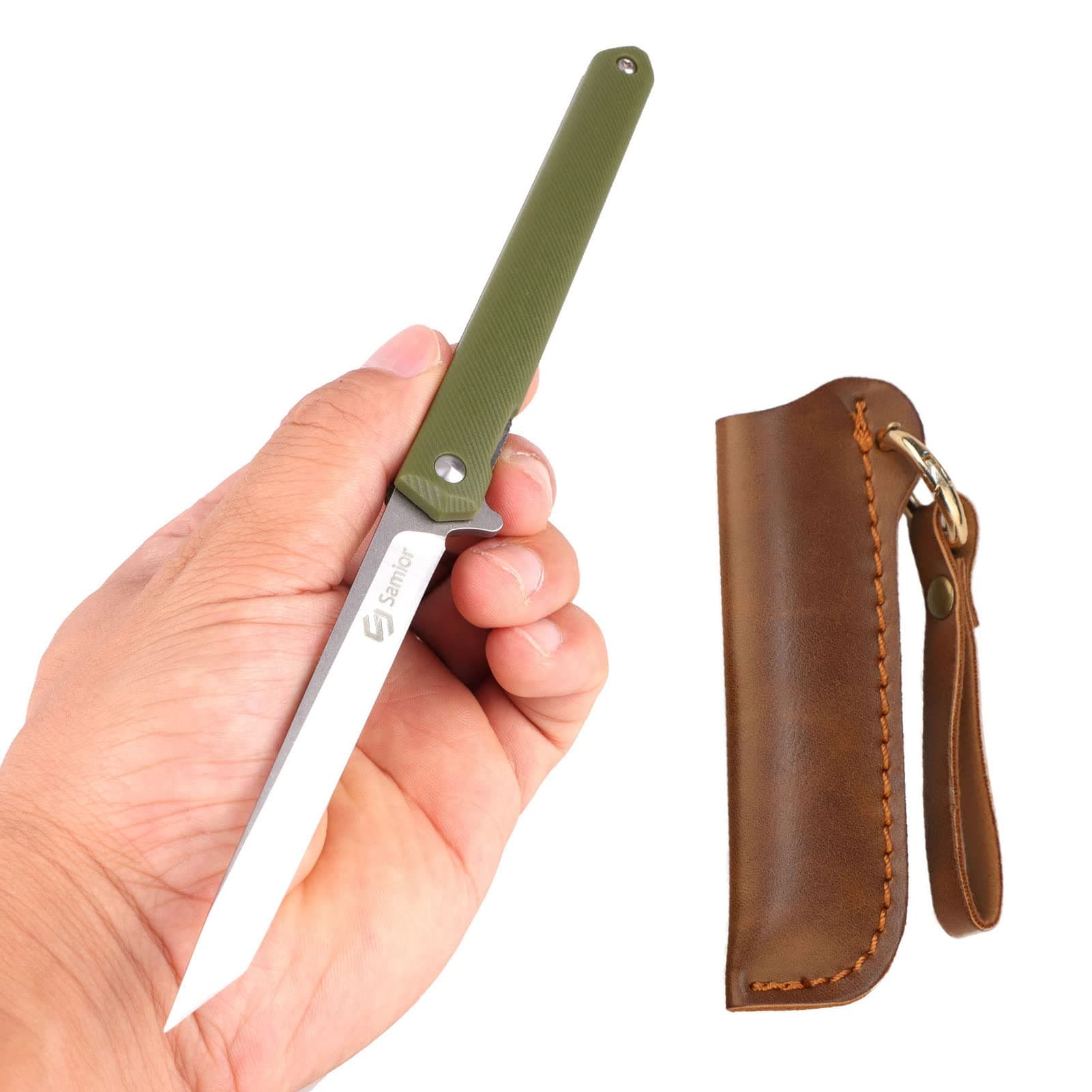 GA035 Small Slim Folding Pocket Flipper Knife, 3.5 inches 5CR13 Tanto Blade, ABS Handle With Liner lock Pocket Clip, Low Profile Gentleman's EDC Knives 1.3oz, Army Green