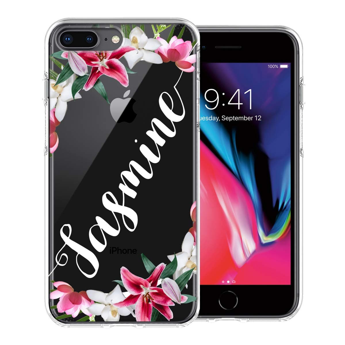 Flower Design Personalized Custom Name Case for iPhone 8 Plus / 7 Plus - Handwriting Style Text Name Cute Floral Case (iPhone 8 Plus/7 Plus)