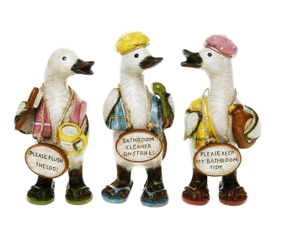 Complete Set of 3 Bathroom Rules Gossiping Duck Ornaments