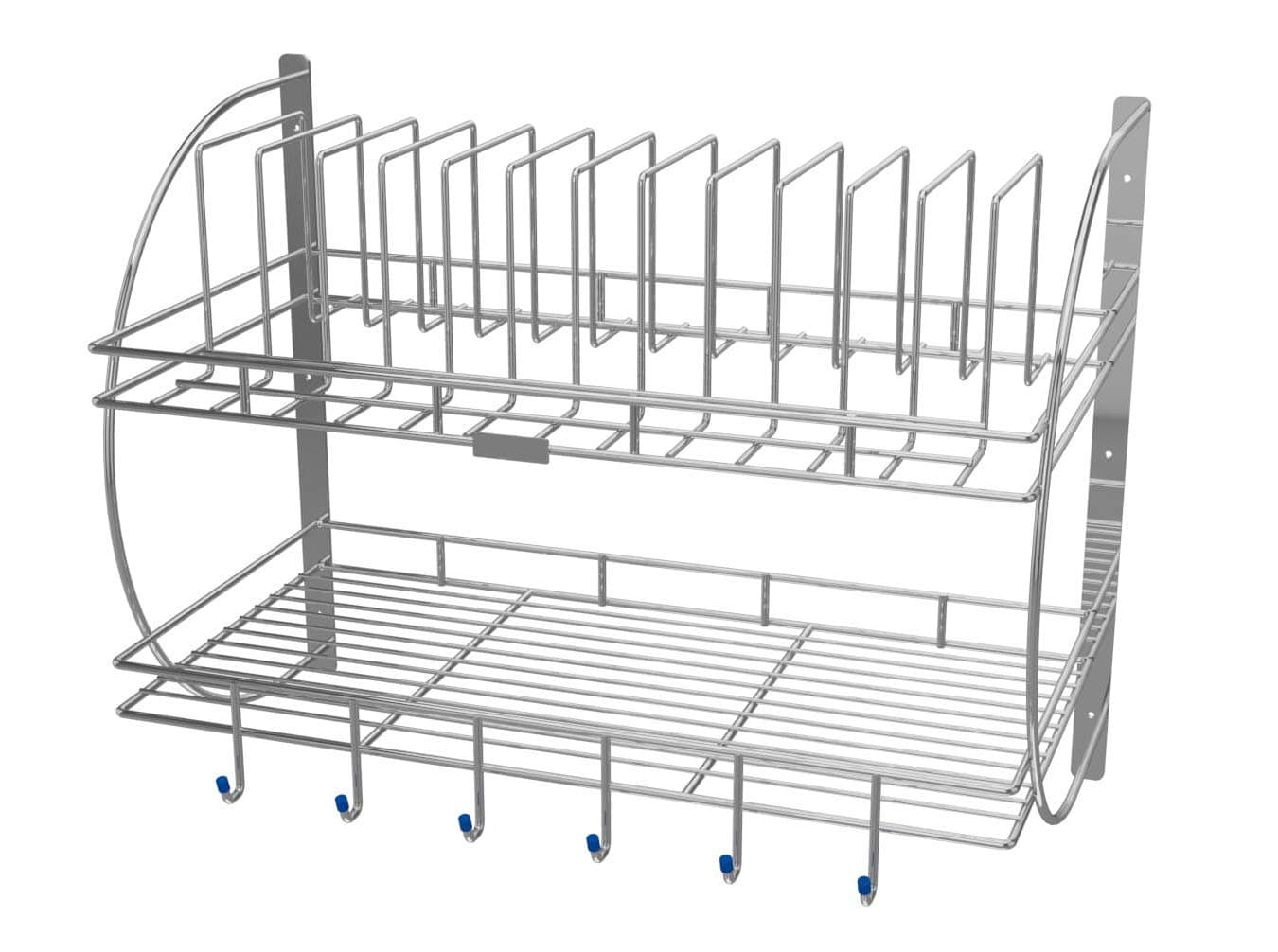 Dhaval 2 Tier Stainless Steel Dish Rack with Cutlery Stand, Wall Mounted Kitchen Organizer Shelf, Multipurpose Plate Bowl Cup Utensil Holder, Rust Resistant Space Saving Kitchen Storage Rack
