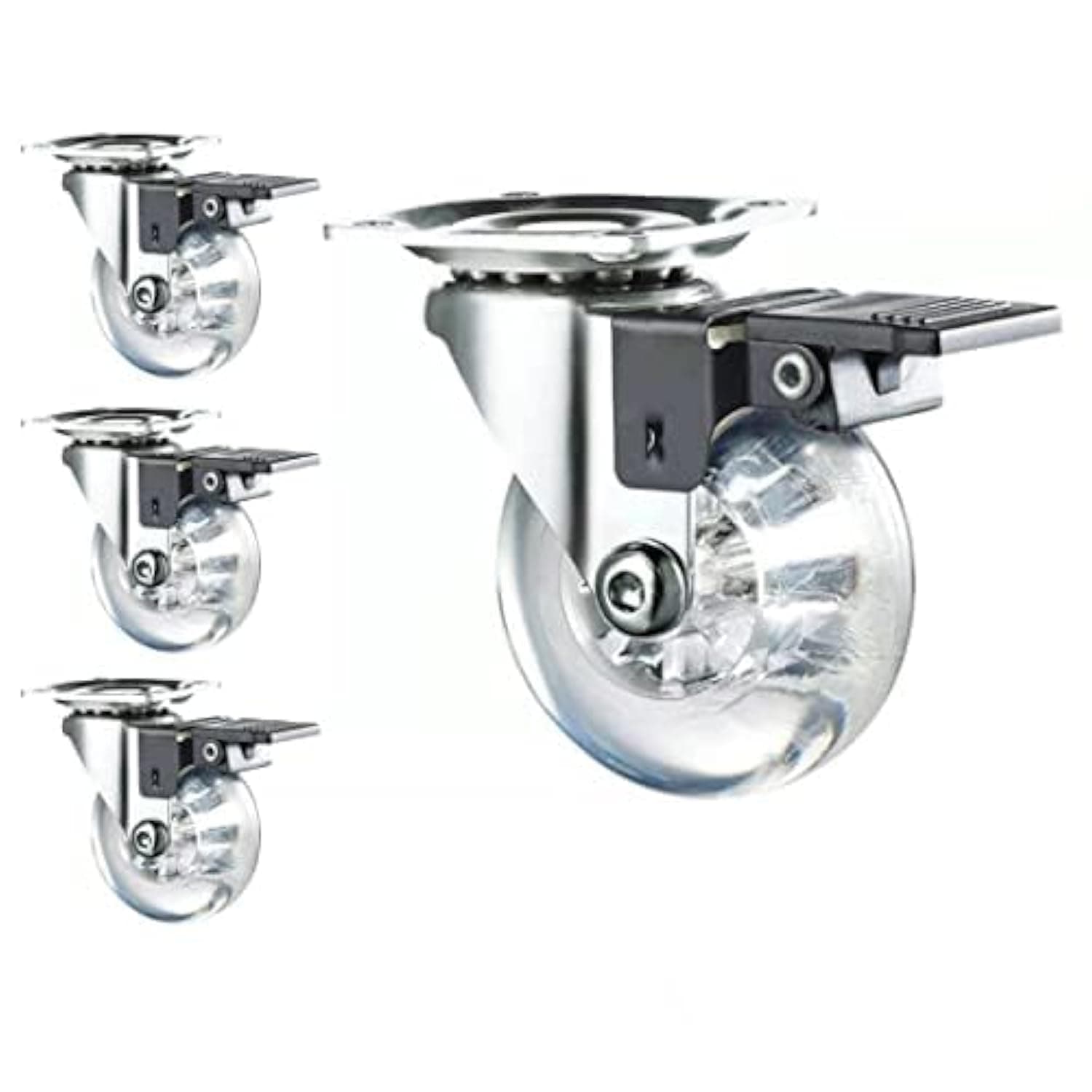 – Swivel Caster Wheel, 3 Inch, Set of 4 for Furniture 800lbs, Lockable Heavy Duty Clear Polyurethane Rolling Wheels with 360 Degree Top Plate for Cabinet, Ottoman, Bench Gel Clear, Screws Included