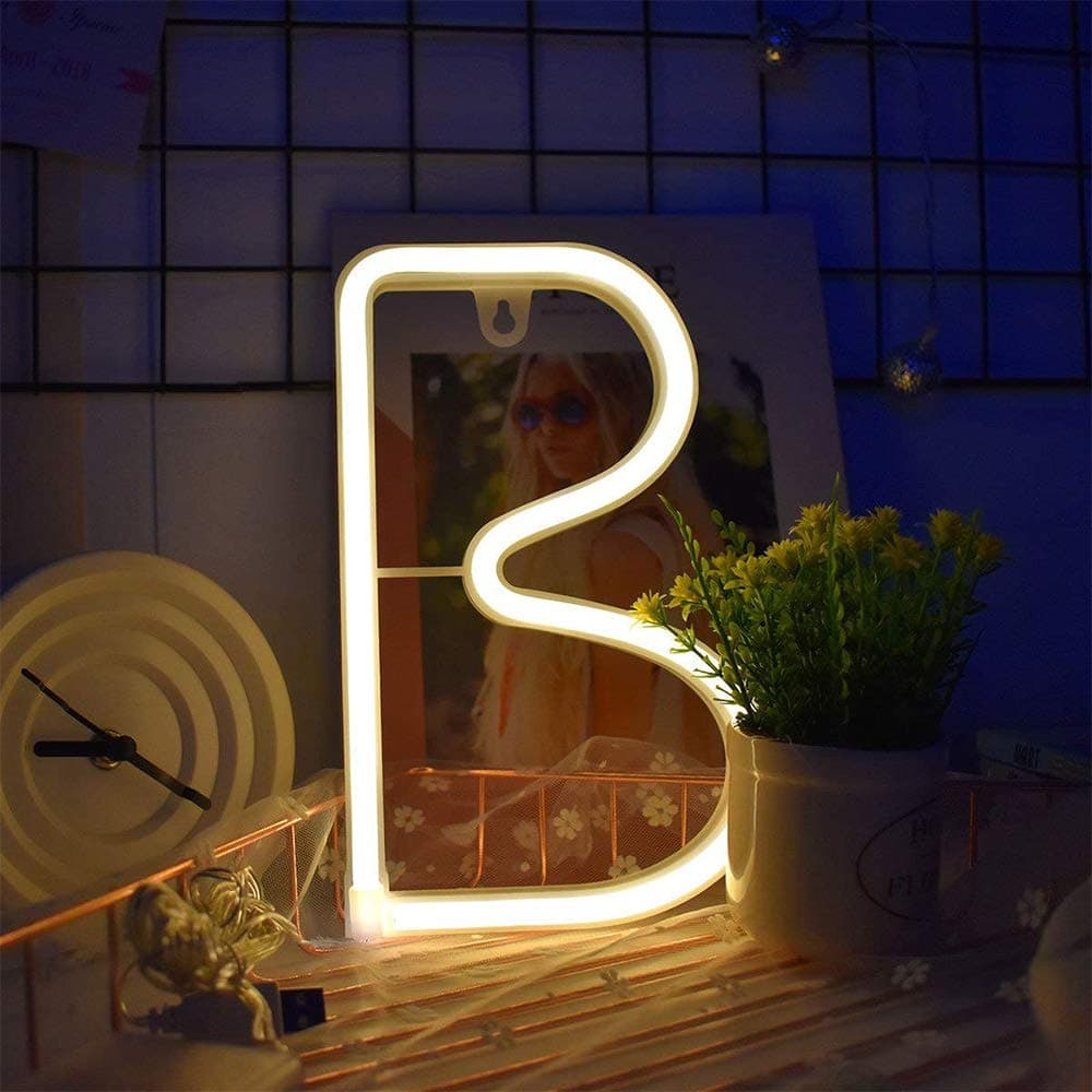 ENUOLI Neon Letter Signs Night Light Battery or USB Operated LED Marquee Letters Neon Art Decorative Lights Best Wall Decor for Children Baby Room Christmas Wedding Party Decoration (B)