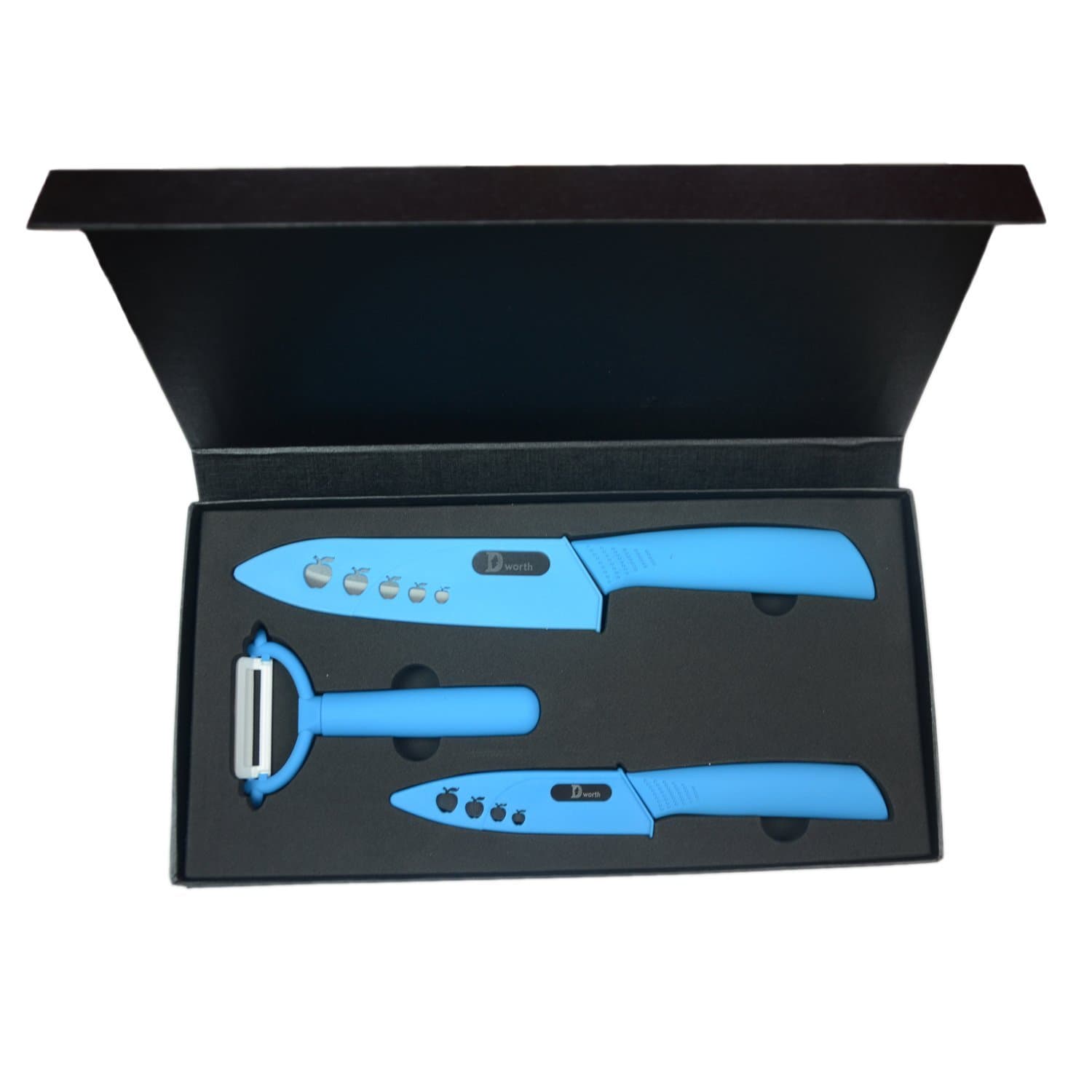 5 Piece Ceramic Knife Set , 6" Chef Knife/ 4" Vegetable Fruit Knife + Peeler , Kitchen Knives with Case (Knife Sheaths) (5, black+blue)