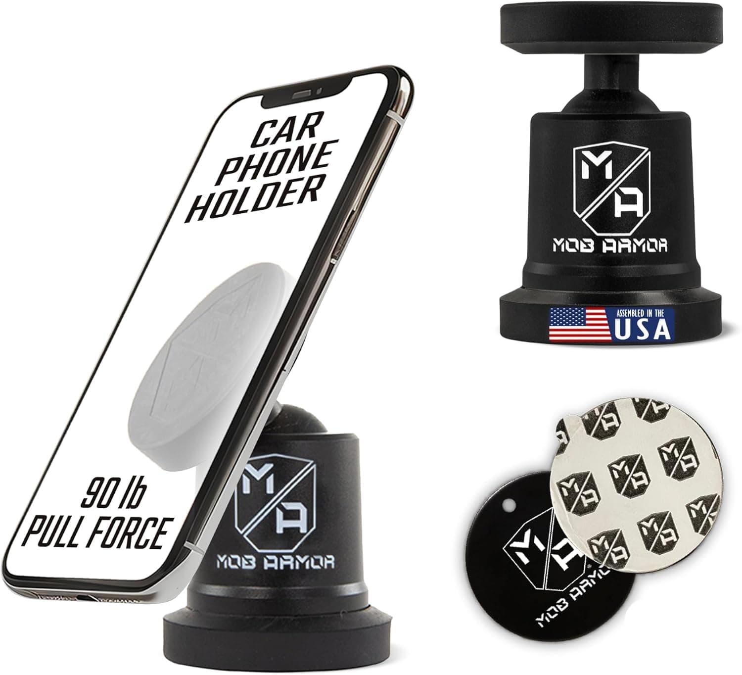 Mob Armor MobNetic Maxx - USA Assembled Magnetic Phone Holder for Car, Magnetic Car Phone Mount, 90-Degree Tilt, 360-Degree Rotation, Aluminum Metal, Compatible with iPhone & Android - Black