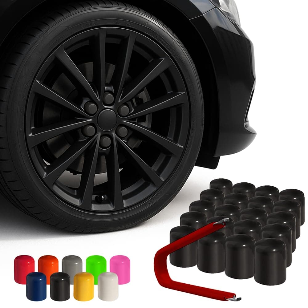 ColorLugs Vinyl Lug Nut Cover | Black | Flexible Fit Wheel Lug Nut Cap | Fits 21-23 mm | Pack of 20 | Includes Deluxe Extractor | Made in The USA