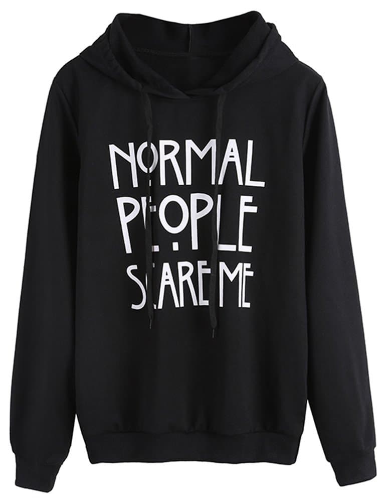 ZJP Women Pullover Long Sleeve Normal People Scare Me Letter Print Hoodie Blouse