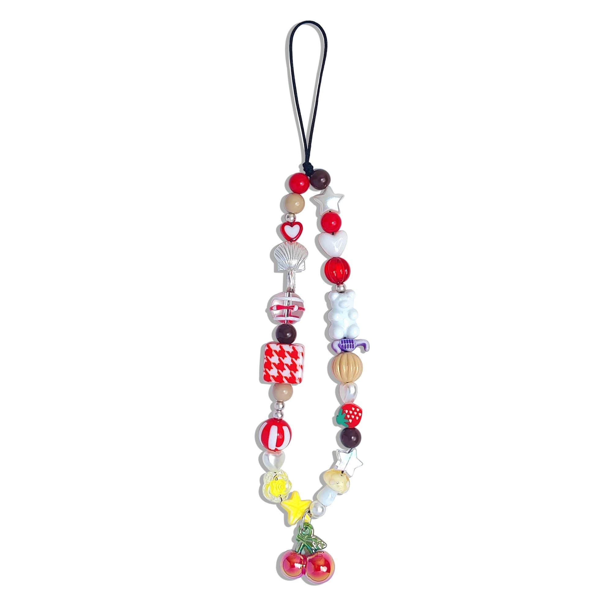 Cute Phone Charm Handmade Exquisite Beaded Phone Lanyard Wrist Strap Pink CellPhone Chain Charms Strap for Women