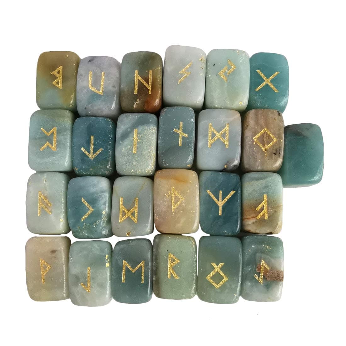 Natural Rune Stones Set, Polished Engraved Elder Alphabet Magic Lettering Crystal Set for Meditation Divination Chakra Healing,Amazonite