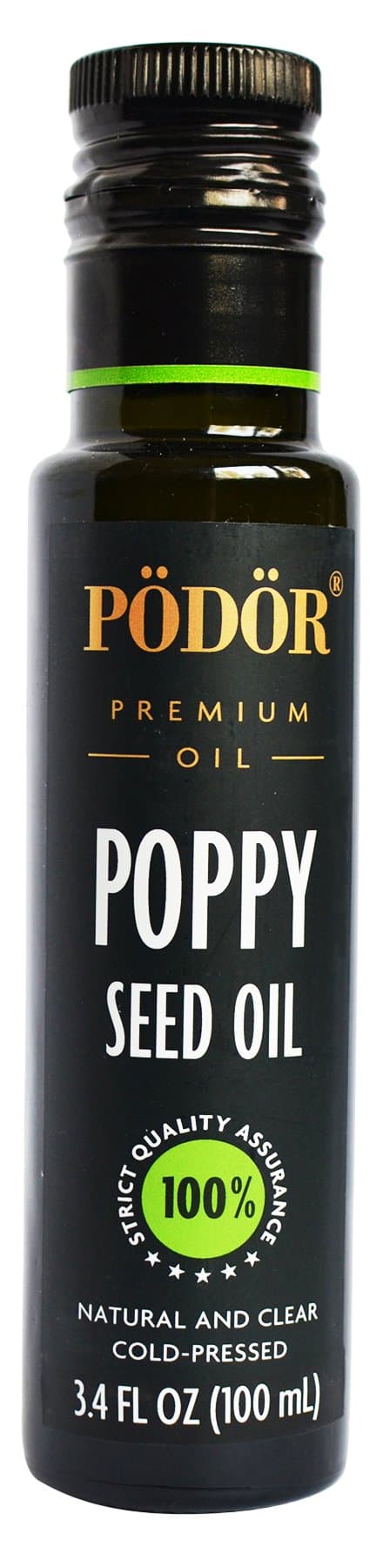 PÖDÖR Premium Poppy Seed Oil - 3.4 fl. Oz. - Cold-Pressed, 100% Natural, Unrefined and Unfiltered, Vegan, Gluten-Free, Non-GMO in Glass Bottle