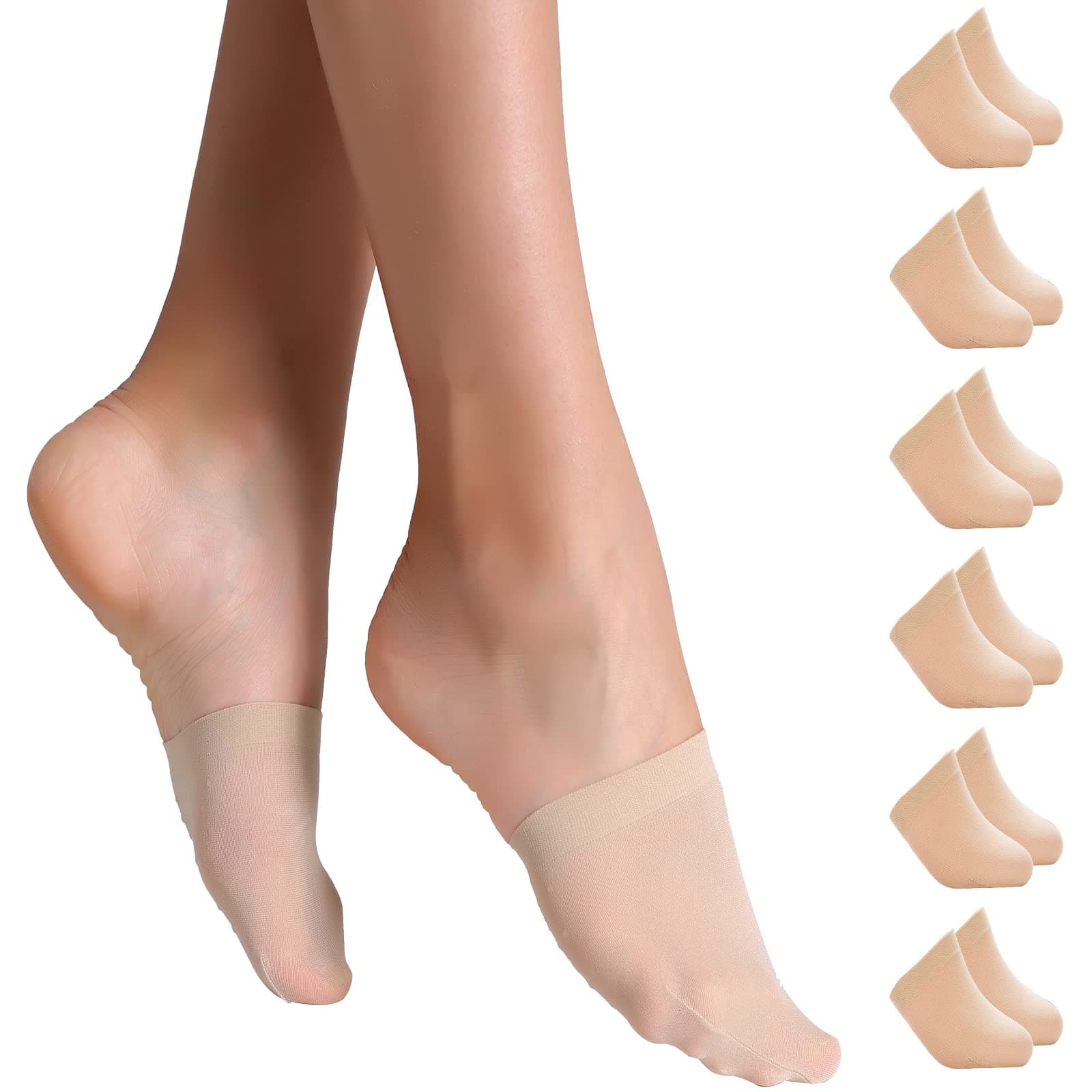 Toe Socks for Women 6 Pairs, Half Socks for Heels No Show Liner Toe Topper Cover Mule Sock Non-Skid Bottom