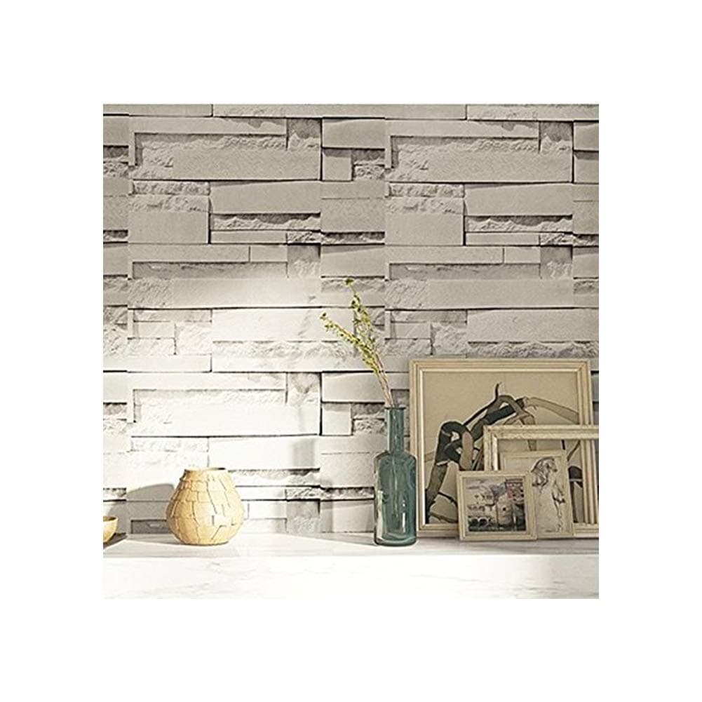 TJLMCORP- Waterproof White Gray Brick Wallpaper Self-Adhesive Wallpaper Rust Red Brown Brick Pattern Peel-Stick Wallpaper (17.7"x393", Grey Rock)