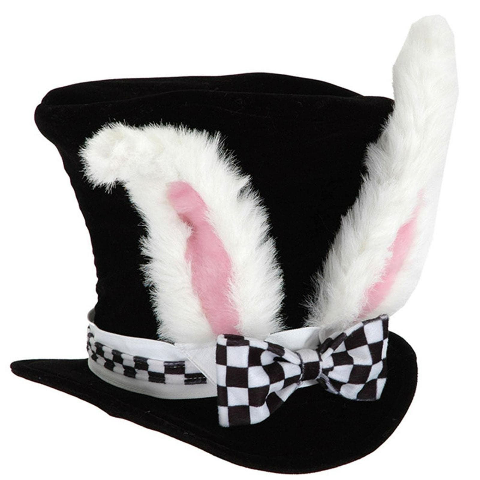 Modonghua Easter Hat Bunny Ear Black Top Hat, Kids Performance Velvet Costume Plush Cute Bunny Ears Gift, White Rabbit Topper Plush Hat for Easter Party (Black+Pink)
