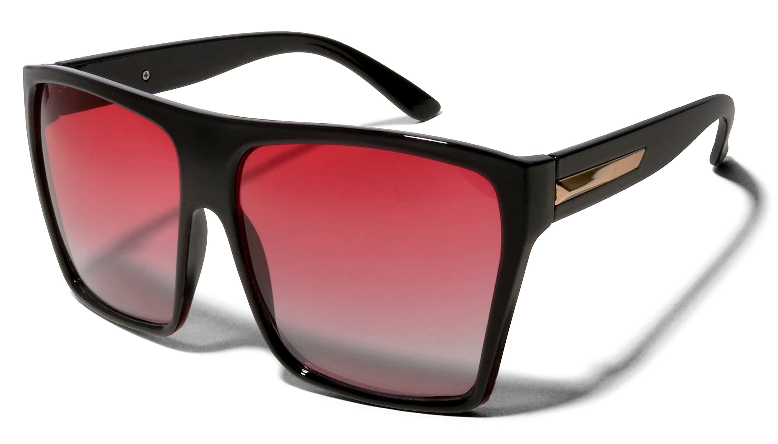 ShadyVEU Oversized Fashion Square Sunglasses Flat Top 100% UV Protection Trapezoid Shape Bold Big XL Large (Black, Red Gradient Lens)