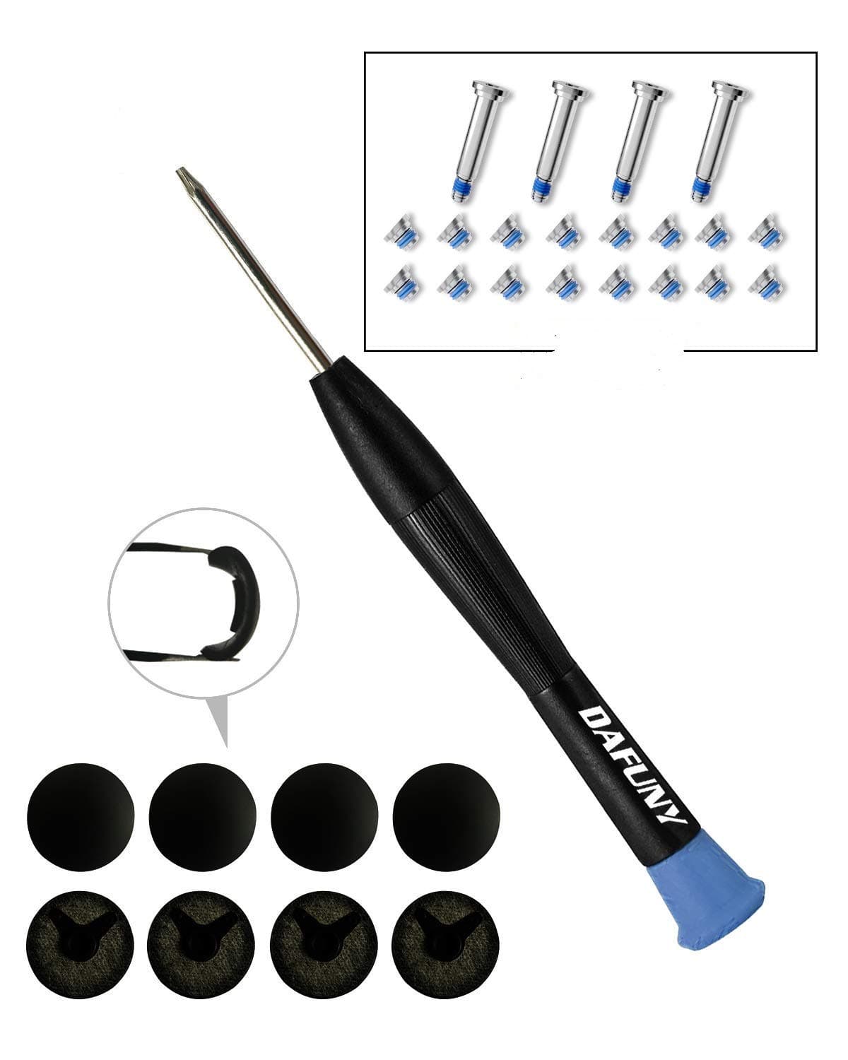 8 Pack Rubber Case Feet + 2 Set (20pcs) Repair Replacement Screws Set + 1pcs 5-Point Pentalobe Screwdriver Compatible with Unibody MacBook Air for 13 inch A1369 A1466 Bottom Case, 2010~2016