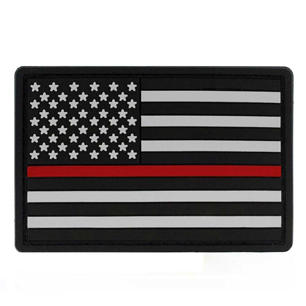 Thin Red Line American Flag PVC Patch with Hook & Loop - USA Military Uniform Tactical Jacket Milsim Hats - 3" x 2".