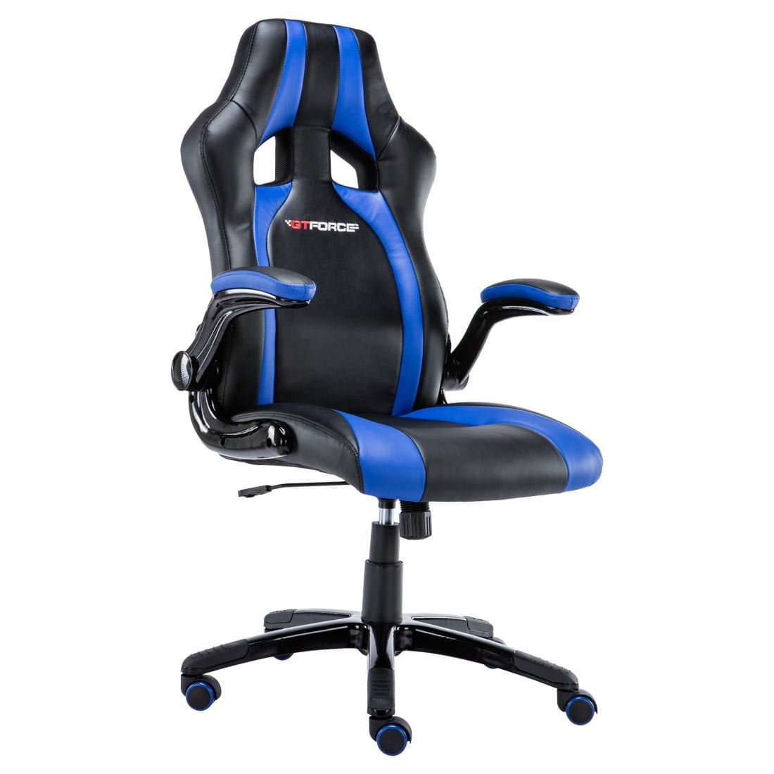 GTFORCE ROADSTER 2 SPORT RACING CAR OFFICE CHAIR, FAUX LEATHER, ADJUSTABLE ARMS GAMING DESK BUCKET (Blue)