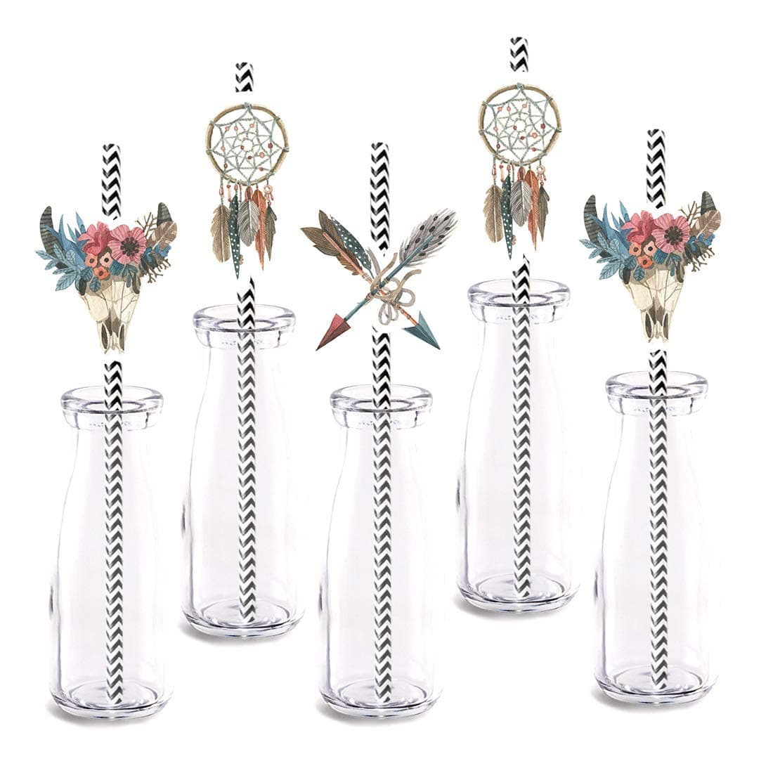 Boho Tribal Party Straw Decor, 24-Pack Wild Girl Boy Birthday Baby Shower Birthday Party Decorations, Paper Decorative Straws