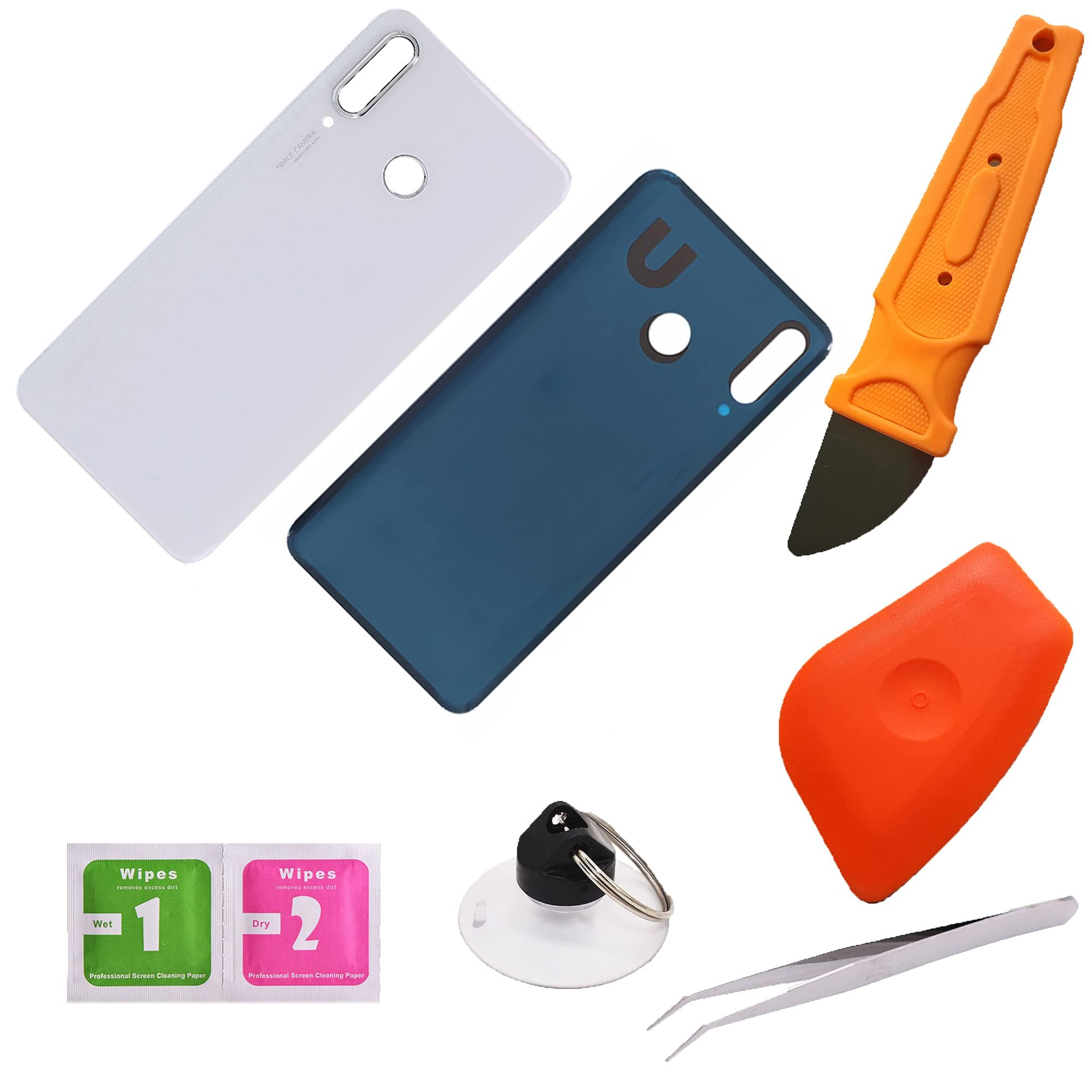 THE TECH DOCTOR Replacement Glass Back Cover Rear Housing for Huawei P30 Lite 6.15" - Complete with Tools - Professional Repair Kit (White)