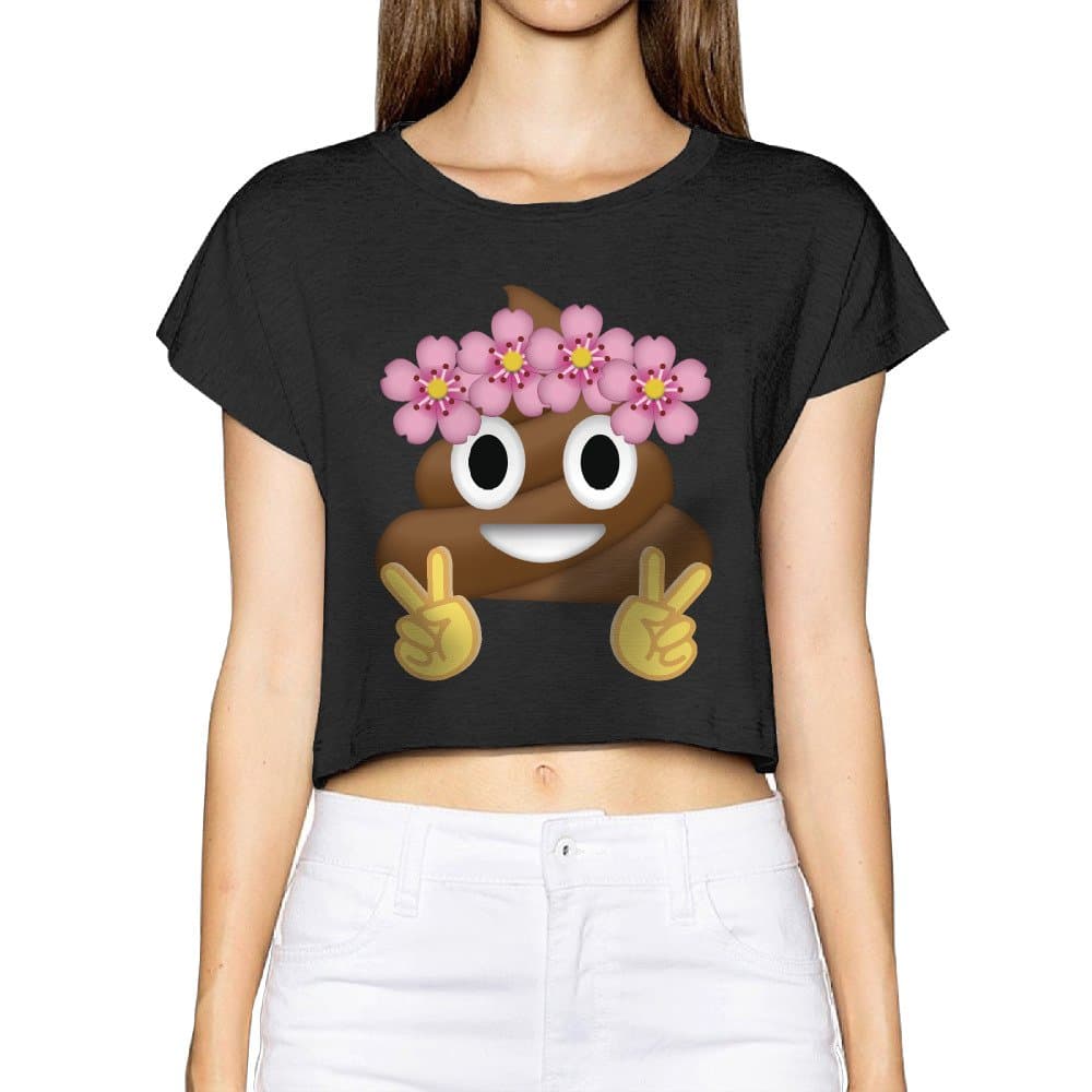 Poop Emoji Floral Crown Women's Girls Crop Top Fashion Tank Tops Summer T Shirt Black Small