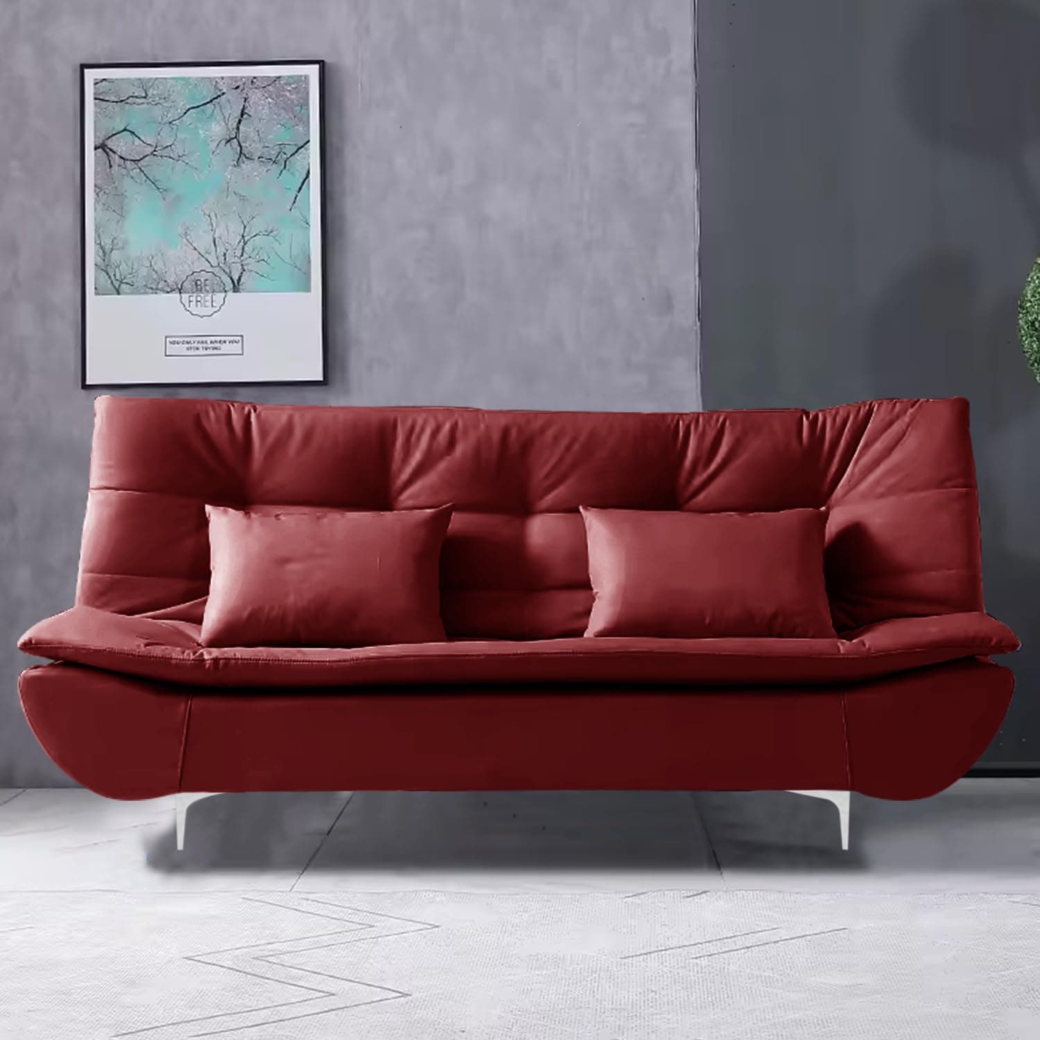 FURNITURE KI FACTORY Velvet 3 Seater Aspen Recliner Couch Wooden Frame Sofa Cum Bed Living Room & Office-Red-Color