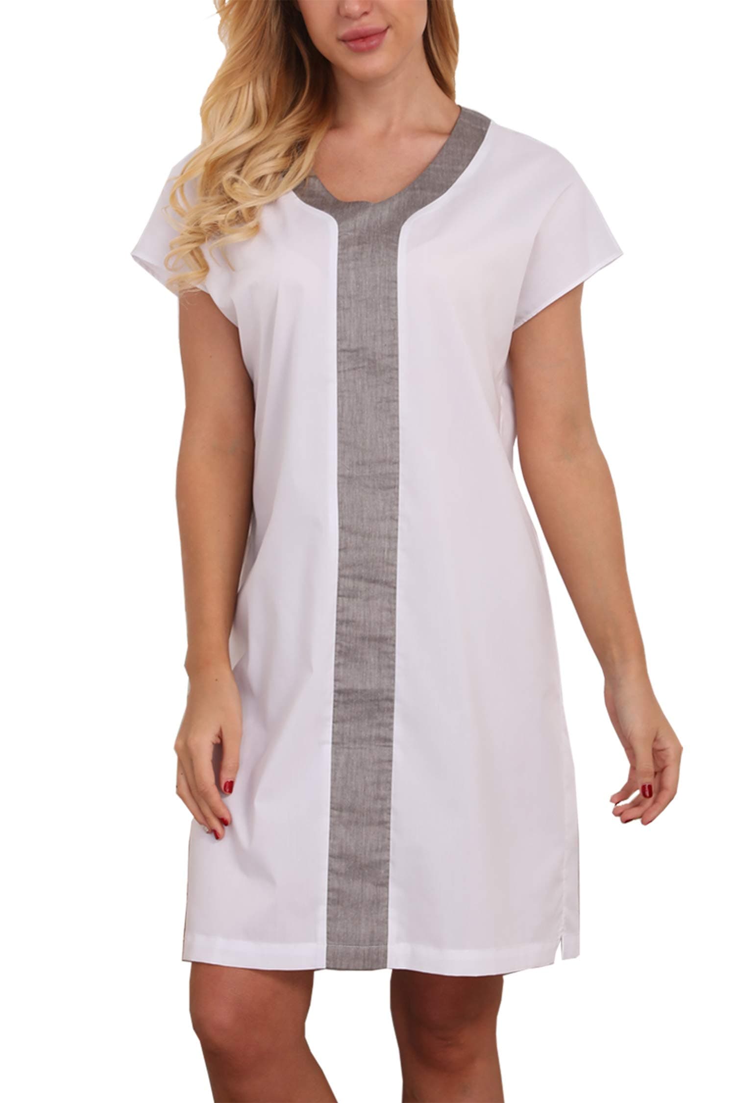 Giorzio Women's Plus Size Loungewear Tunic Nightgown Sleepwear Maxi Nightshirt Sleep Shirt Lounge Dress Caftan,White XL