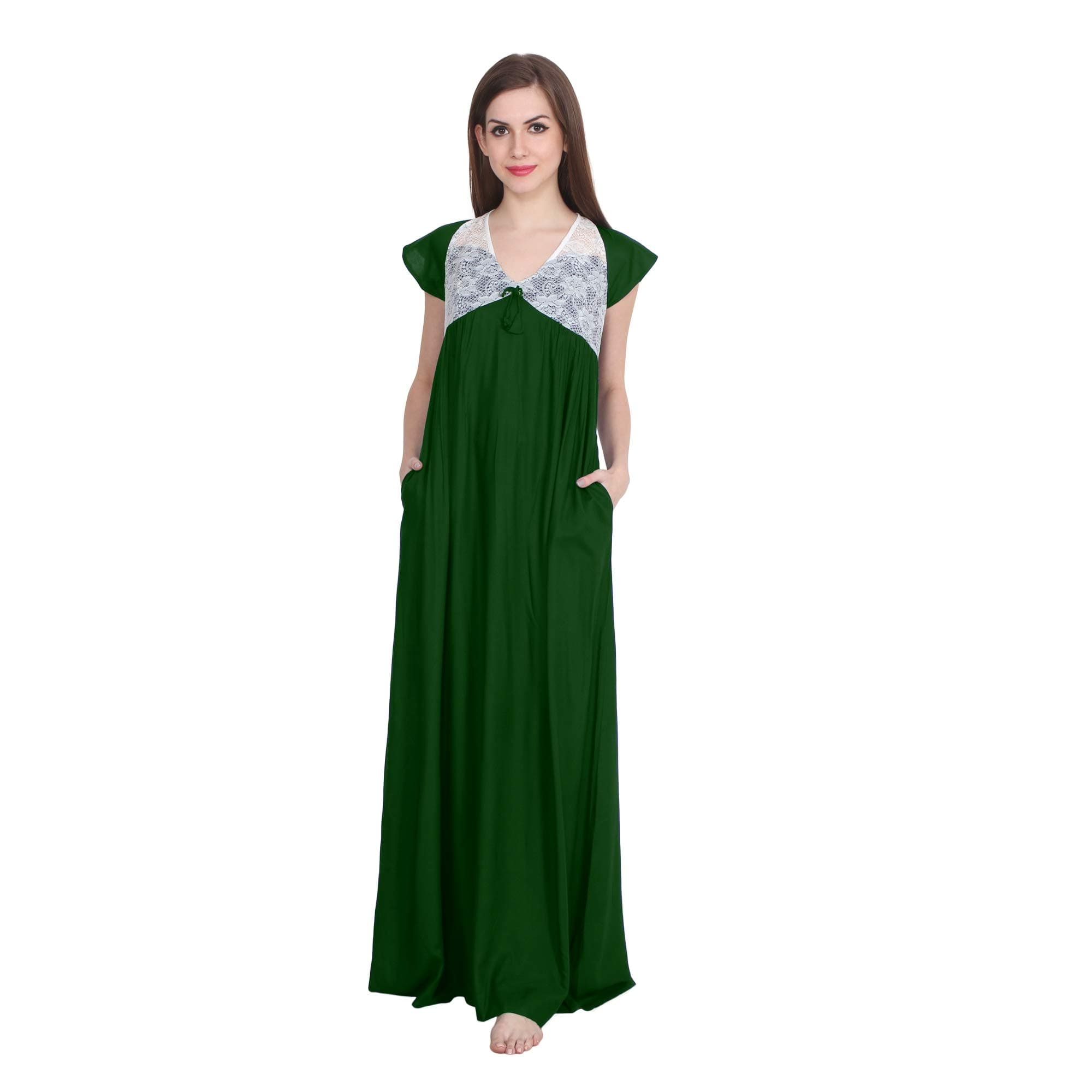 Patrorna Women's Cotton Embellished Maxi Nightgown Nighty