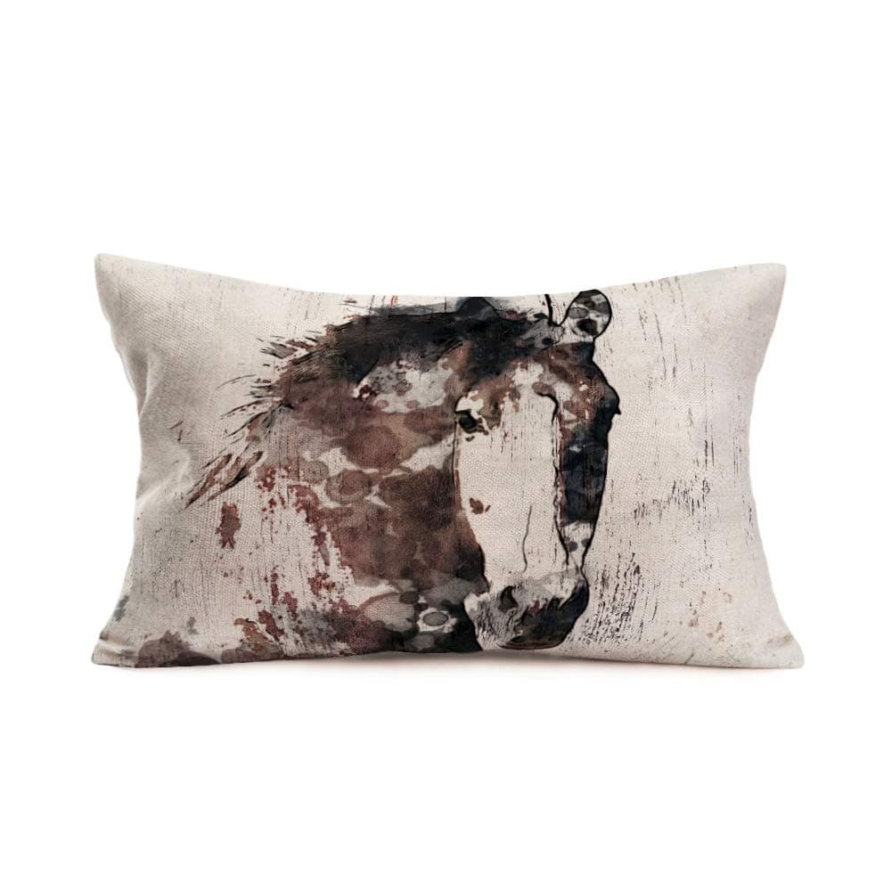 YANGYULU Throw Pillow Covers Black Ink Painting Hand Style Vintage Horse Animals Theme Decorative Pillow Cases Cotton Linen Cushion Cover Decor Home Couch 12"x20" (Vintage Horse)