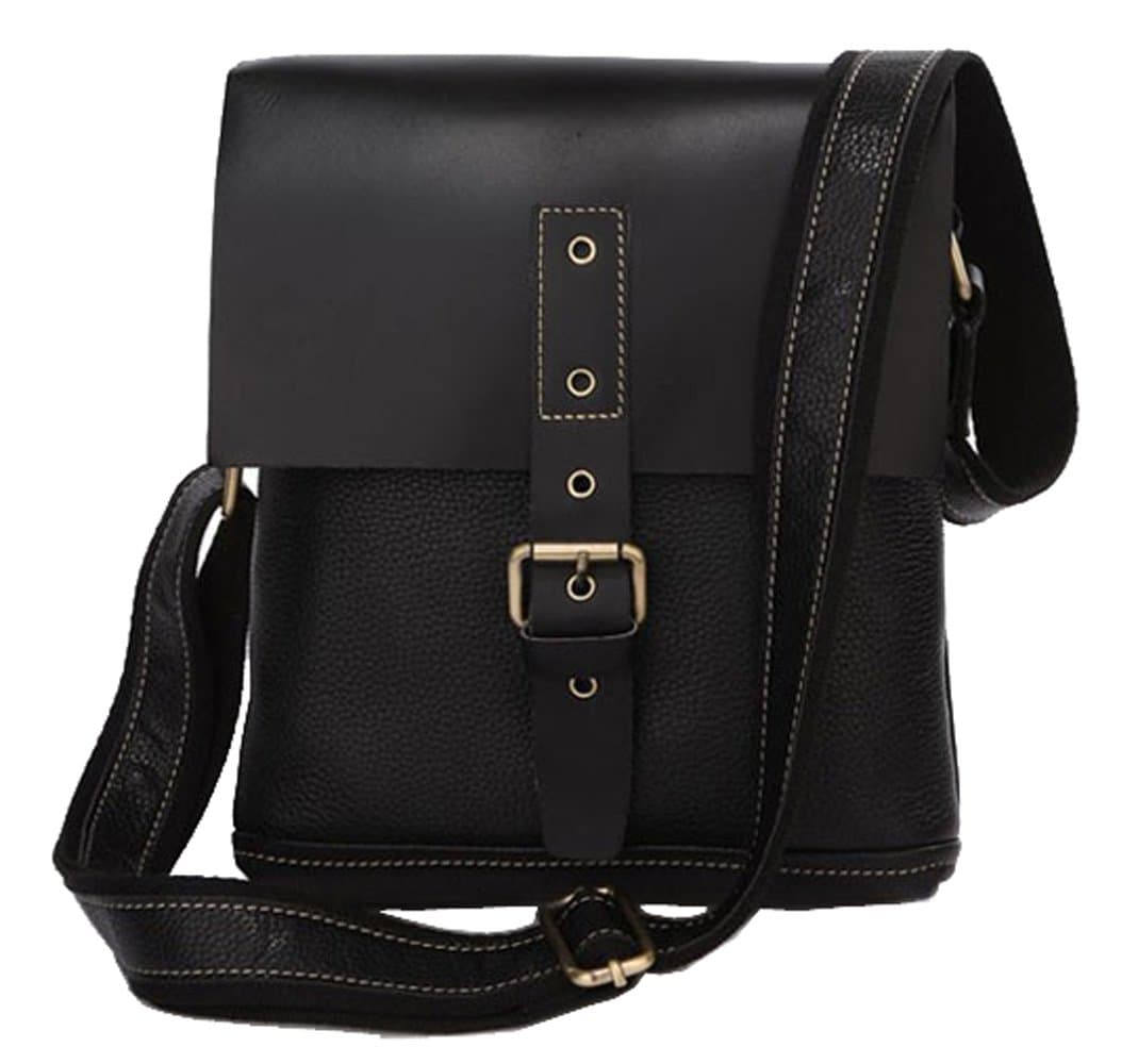 SAIERLONG Men's Messenger Bags Shoulder Handbags Black Cow Leather