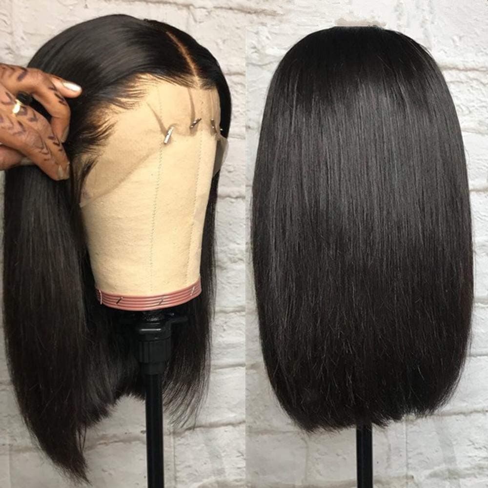 Fennell Straight Bob Brazilian Human Hair Lace Front Wigs 150 Density Full End Glueless Short Bob Human Hair Wig with Baby Hair for Ladies (10 Inch, Lace Front Wig) …