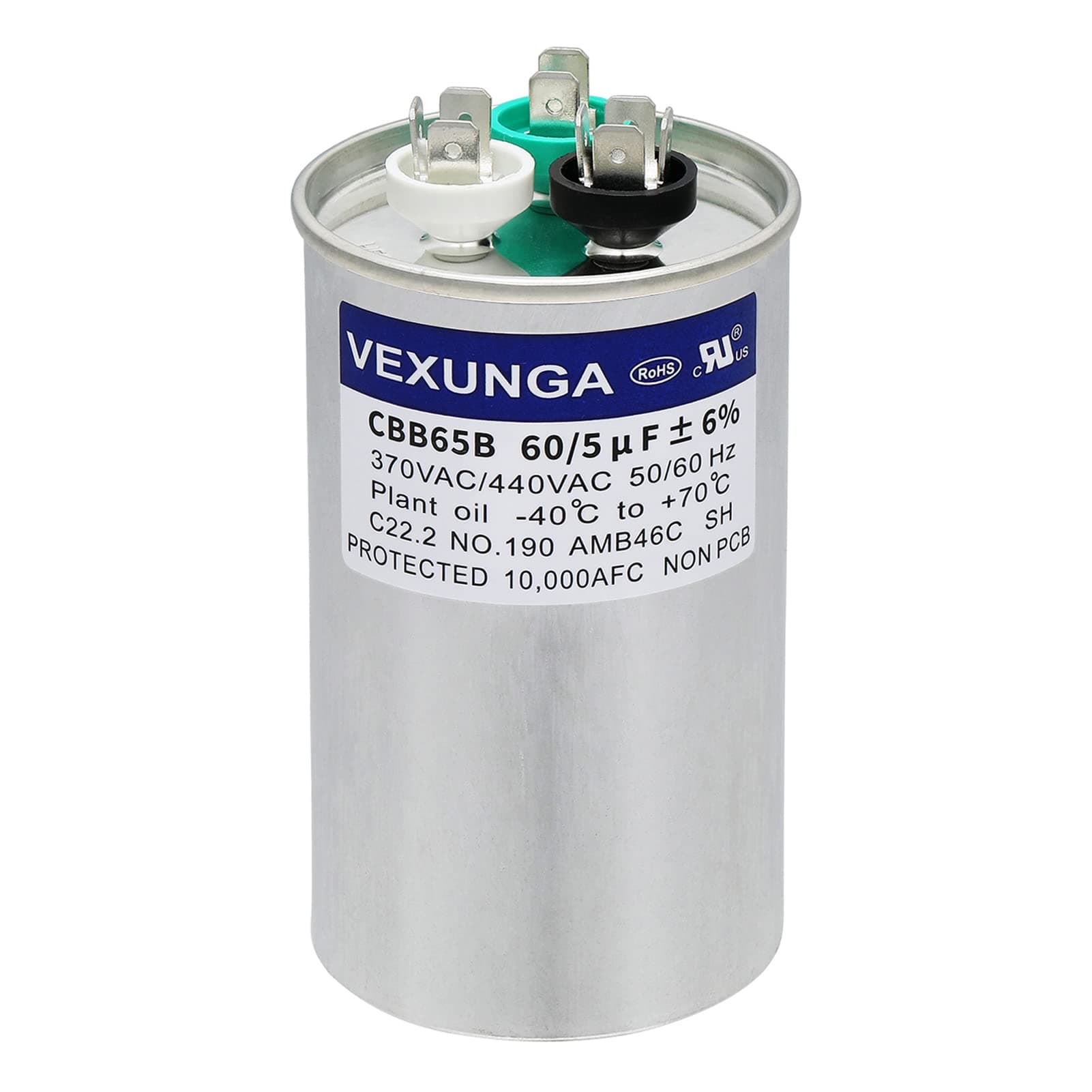 60/5 uF 60+5 MFD 370VAC or 440VAC Dual Run Start Round A/C Capacitor CBB65 CBB65B Air Conditioner Capacitors for AC Unit Fan Motor Start or Heat Pump or Condenser Straight Cool