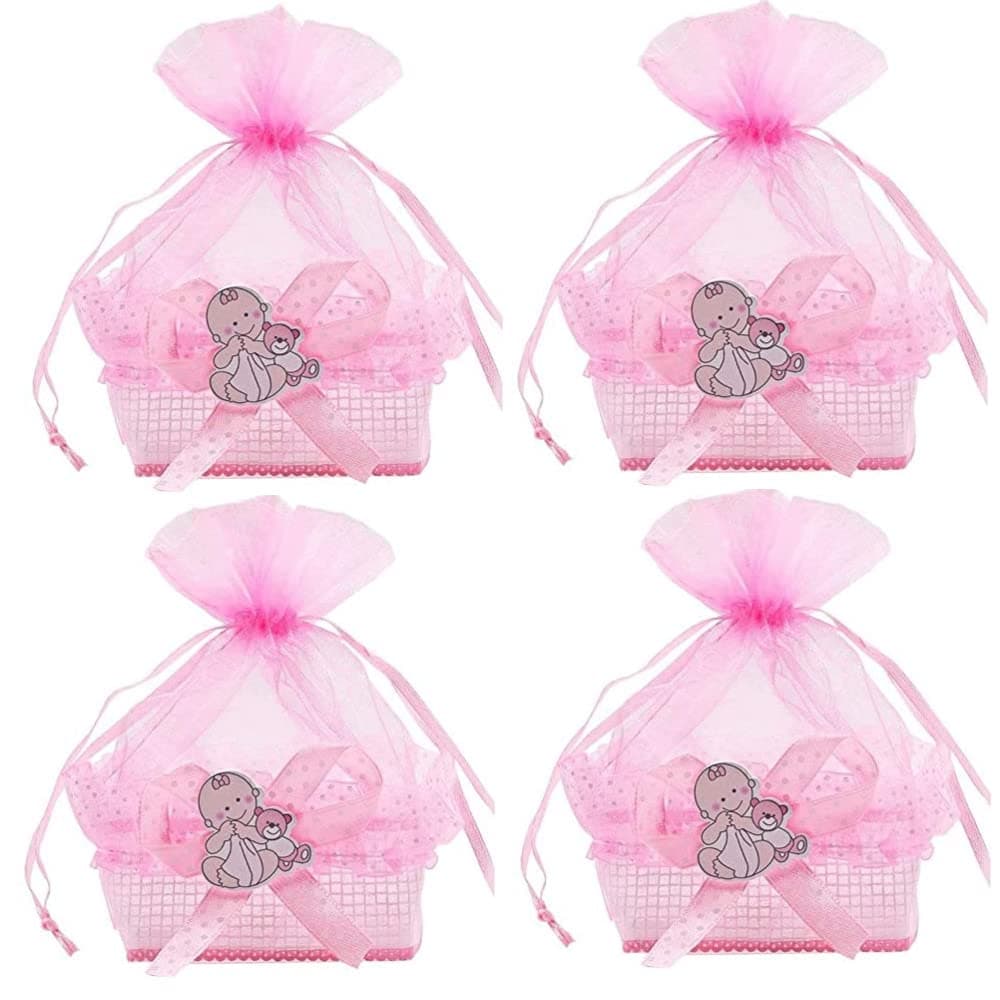 Noex Direct Baby Shower Favors Mini Candy Bottles Bag Gift Box Cute Party Suppliers Decoration Basket for Baby Boys Girls Birthday ， Pink, 18Pcs (basket18-2)