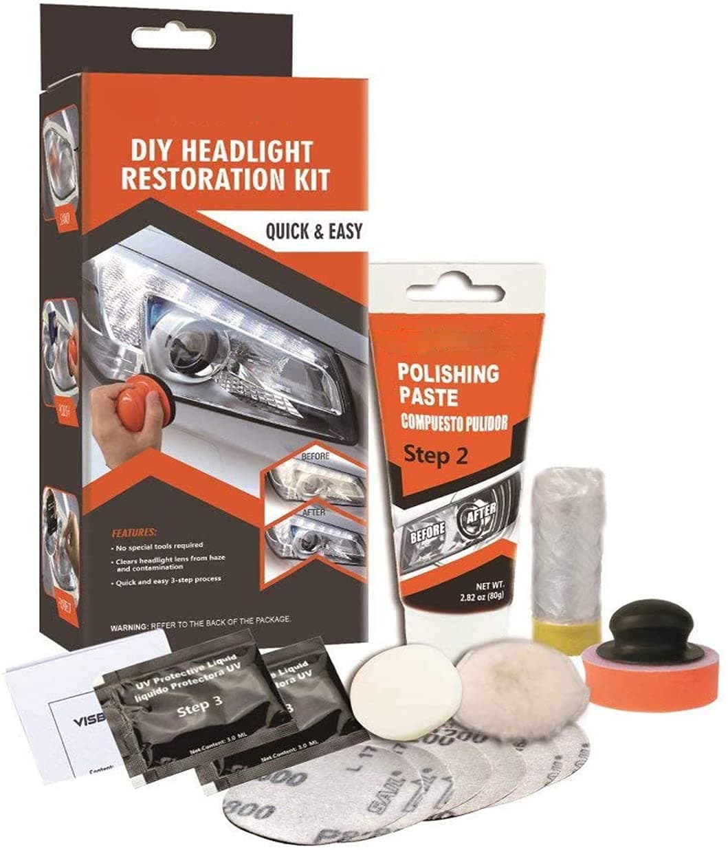 Professional Headlight Restoration Kit DIY Headlamp Brightener Car Care Repair kit Head Lense Clean