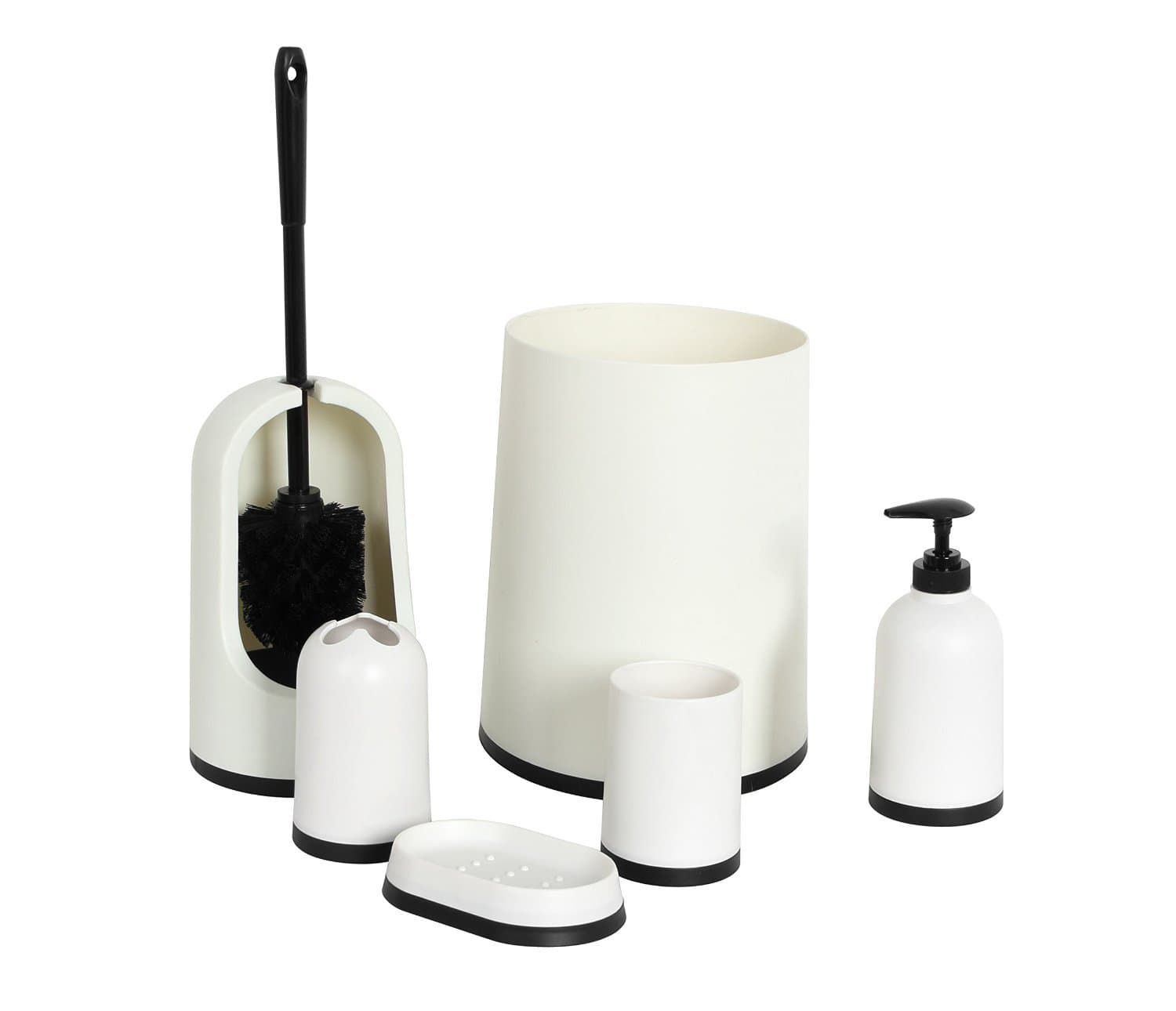 Lado 6pc (+1 Toilet Brush) ICE WHITE Bathroom Accessory Set - Includes 3 Litre Bin,Soap Dish,Soap Dispenser,Tumbler,Toilet brush & Holder,Tooth Brush Holder