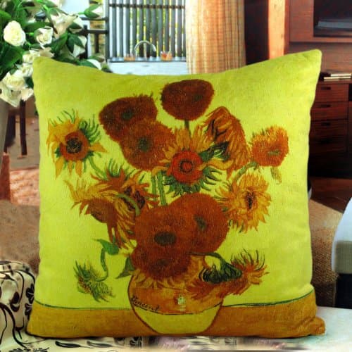 Decorative Double Side Cushion Cover Van Gogh Sunflower Throw Pillow / 16 by 16-Inch