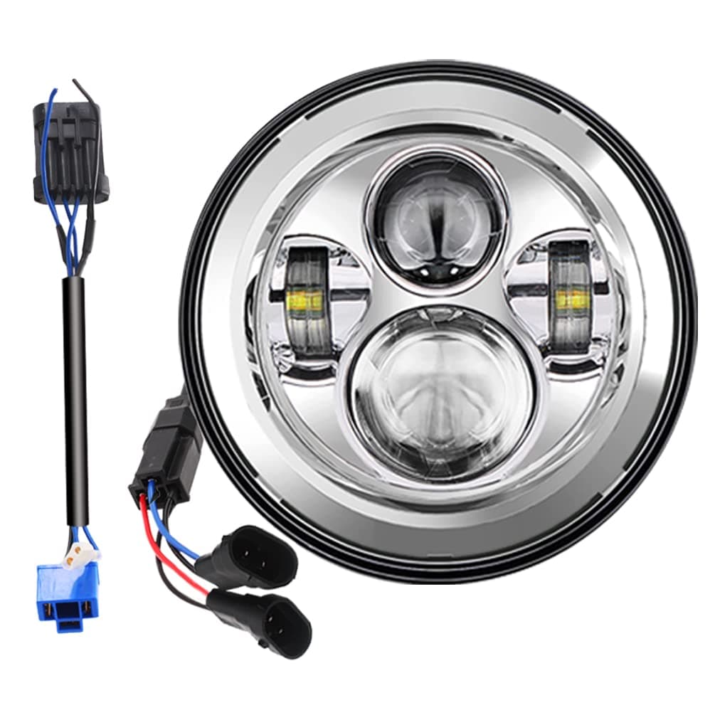 Belt&Road 7 Inch Round Super White LED Headlight for 2014-2023 + HD Street Glide Special and Road King Special,Hi-Lo Beam Headlight With Dual Beam Adapter,Chrome Housing