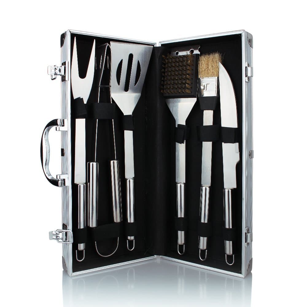 Stainless Steel BBQ Grilling Tool Set --6 Piece Barbecue Kit Carry Case/Outdoors Portable BBQ Grilling Tool Set