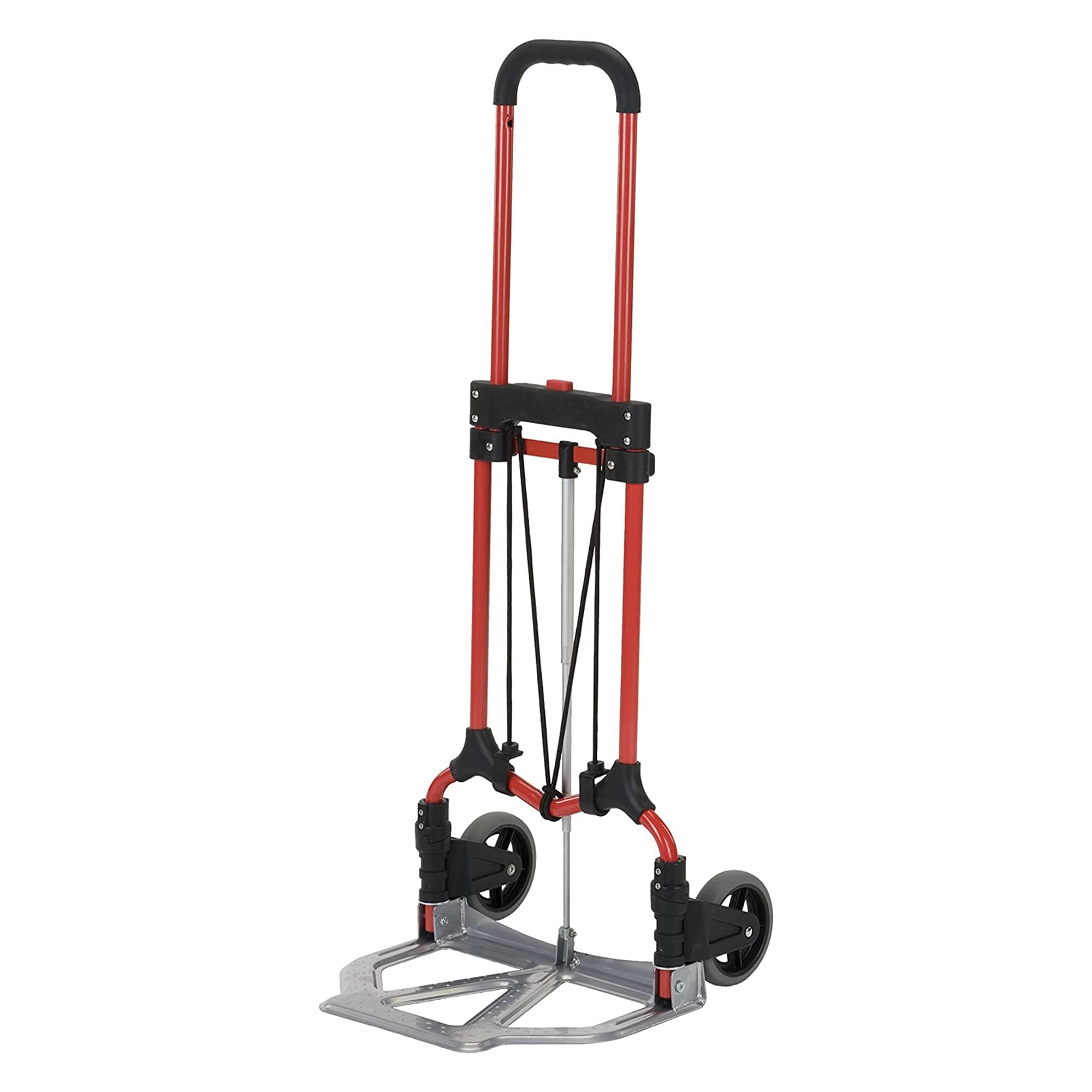 Magna Cart Personal MCI Folding Steel Luggage Hand Truck Cart with Telescoping Handle, Ball Bearing, and Rubber Wheels, 160 Pound Capacity, Red/Silver