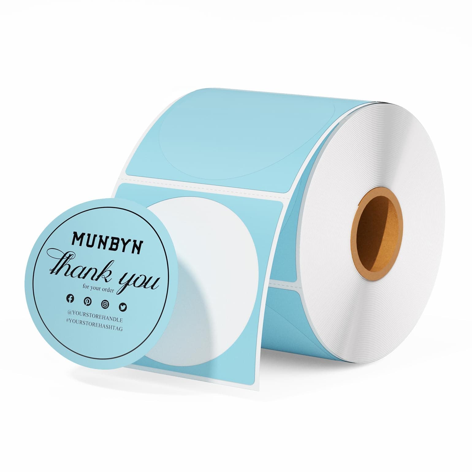 MUNBYN 2 Inch Blue Circle Thermal Sticker Labels, Self-Adhesive Round Direct Thermal Labels for Logo Design, QR Code, Inventory, 750 Sheets/1 Roll