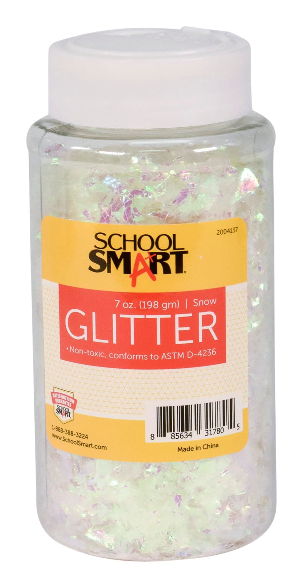 School Smart Craft Glitter, 7 Ounce Jar, Snow