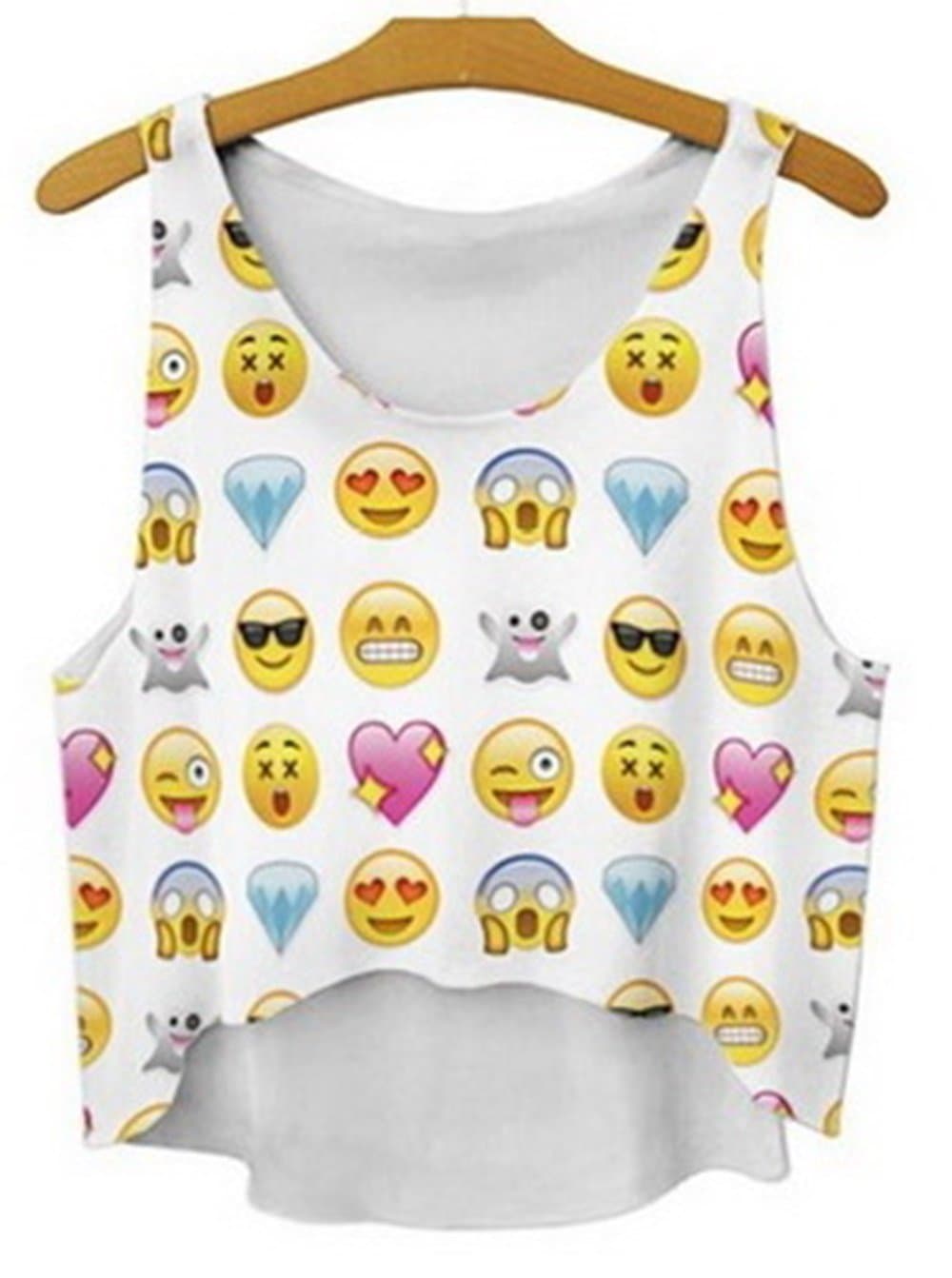 Cute Emoji Crop Tops Shirts Top Tank Sleeveless Heart Smiley Hipster (Free Size)