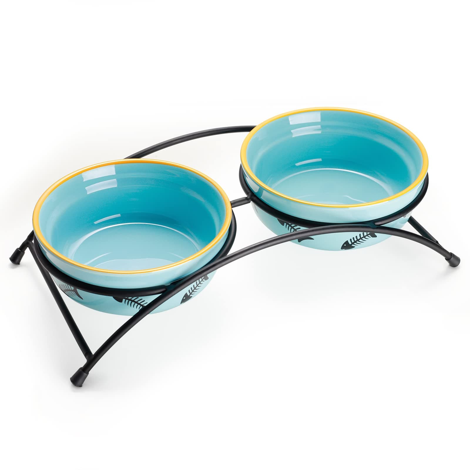 Y YHYCat Food Dishes, Raised Ceramic Bowls, 12 Ounce Capacity, Reduce Neck Burden, Non-Slip Stand, Dishwasher Safe