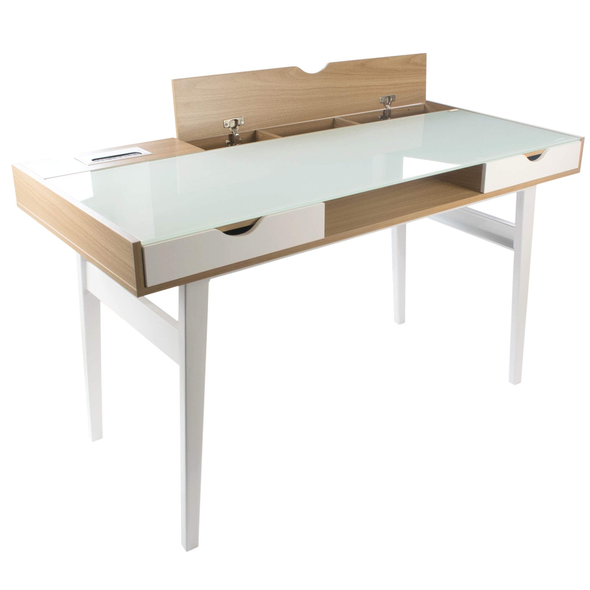 Accord CED-302 Contemporary and Elegant Home Office Study Freestanding Glass and Wood Desk