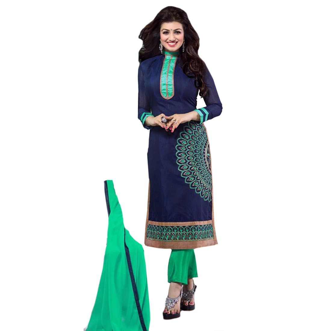 Semi Stitched Bollywood Ayesha Takia Crepe Casual Wear Salwar Suit In Navy Blue Colour