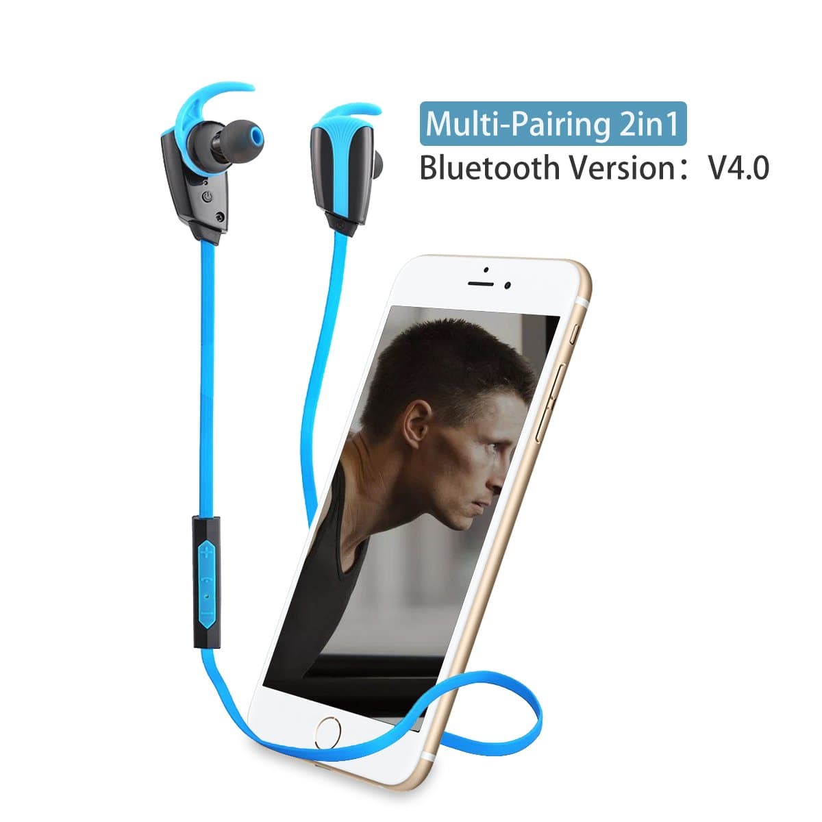 WM Wireless Blue Earphone Sweat-proof Ear-buds Sports Running Bluetooth Headphone Heads-free with Micro phone H903 (aptX, Bluetooth 4.0, CVC 6.0 Noise Canceling, 8 Hours Play Time)