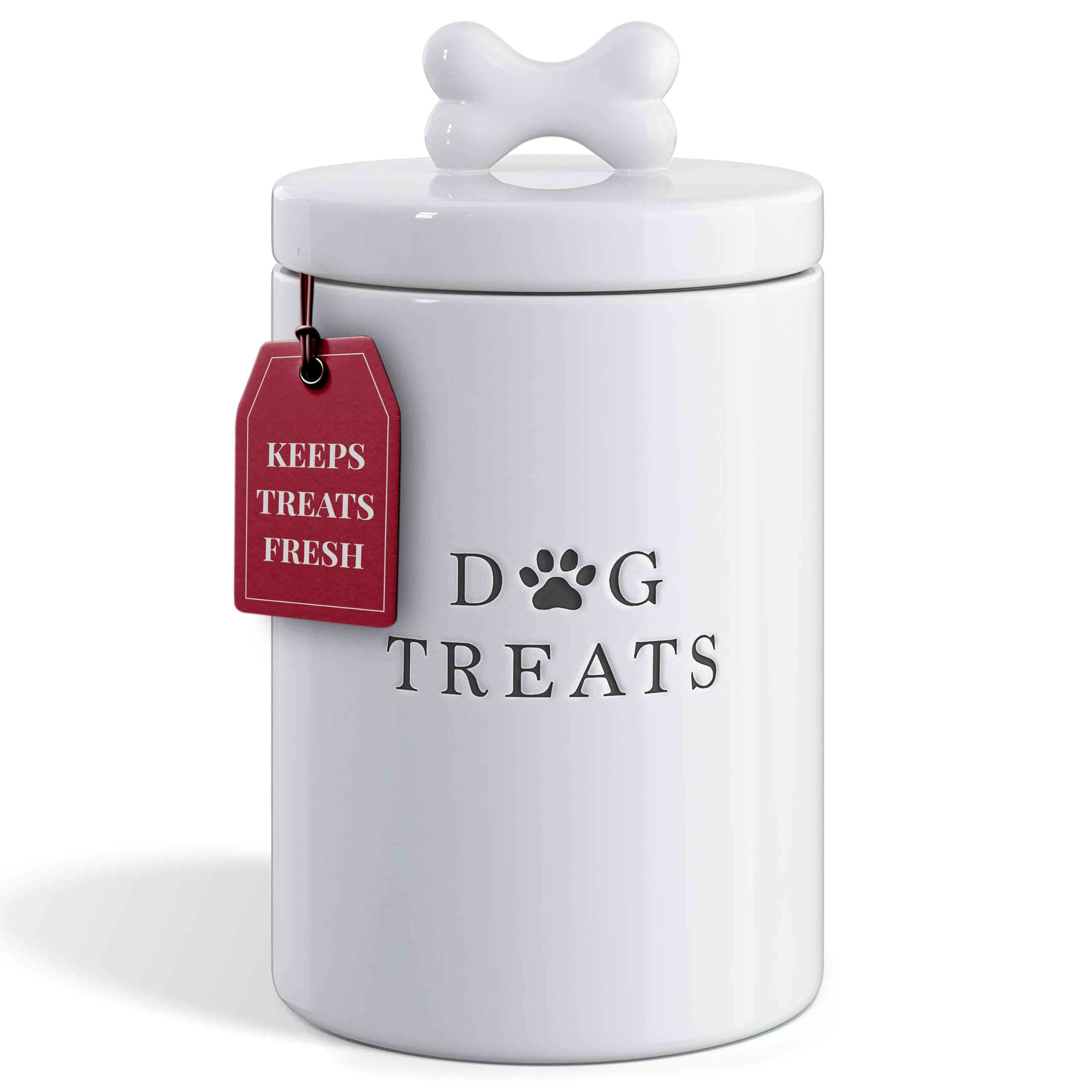 Barnyard Designs Large Dog Treat Container Airtight, Cute Dog Treat Jar, Large Dog Treat Containers with Lids, Rustic Dog Treat Storage Container, Ceramic Dog Treat Jars for Kitchen Counter, White