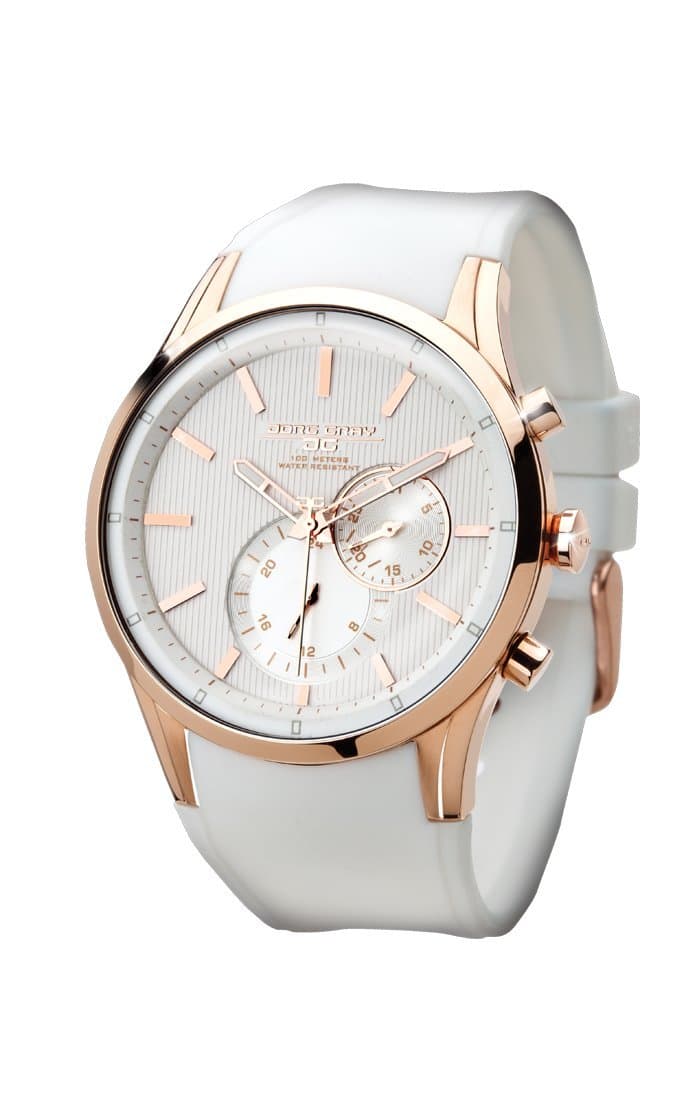 Jorg Gray Men's Chronograph Watch JG5100-33 with White Dial and Silicone Strap