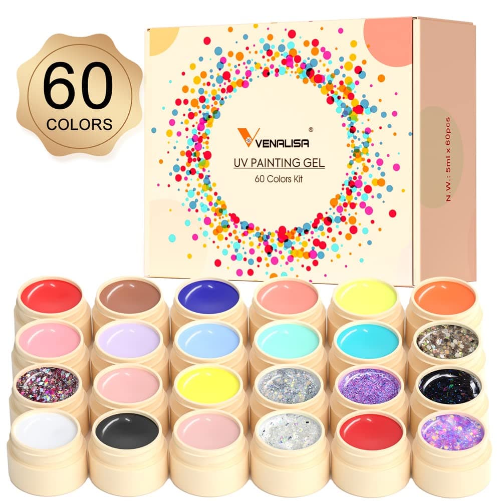 VENALISA Gel Paint Nail Art Set, 60 Colors Solid Gel Polish Art Kit, Professional Salon DIY Gift