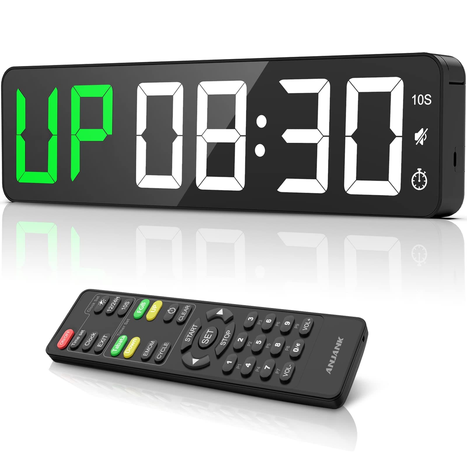 Gym Timer 15" Large LED Display Wall Clock | Interval Training | Countdown & Up | Stopwatch | 12 Volume Control | 3 Mounting Ways | Digital Timer for Fitness, Home, Garage, Gym, Outdoor Sports